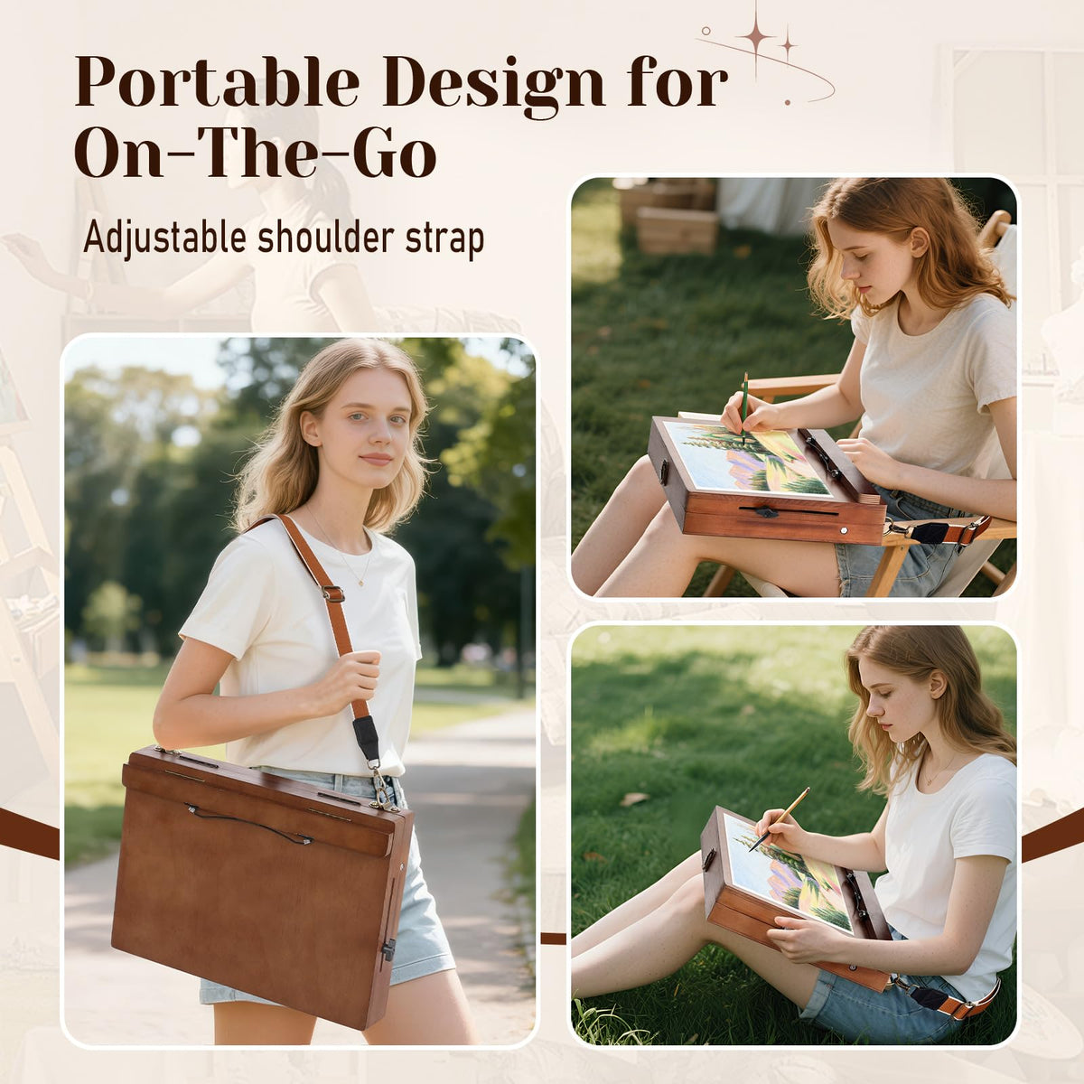 TYYIHUA A3 Tabletop Easel with Page Clips and Strap, Adjustable from 0° to 90, Portable Desktop Art Easel for Paingting for Indoor Outdoor, Wooden Drawing Board for Sketching, Book