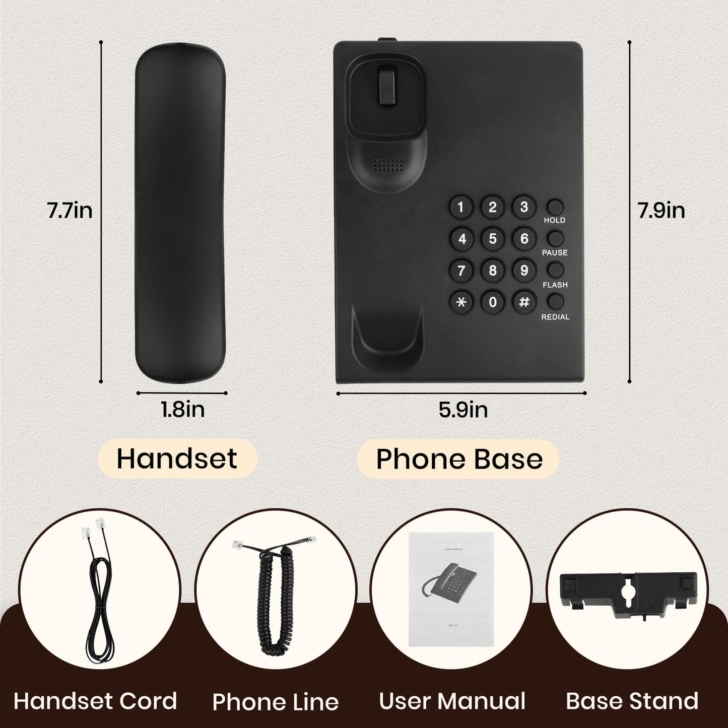 Uvital Landline Telephone for Home, Corded Phone for Landline, Telephone Landline Phones, One Key Redial, Flash, Mute, Pause, Easy to Operate, Desktop Phone for Home or Office, Black
