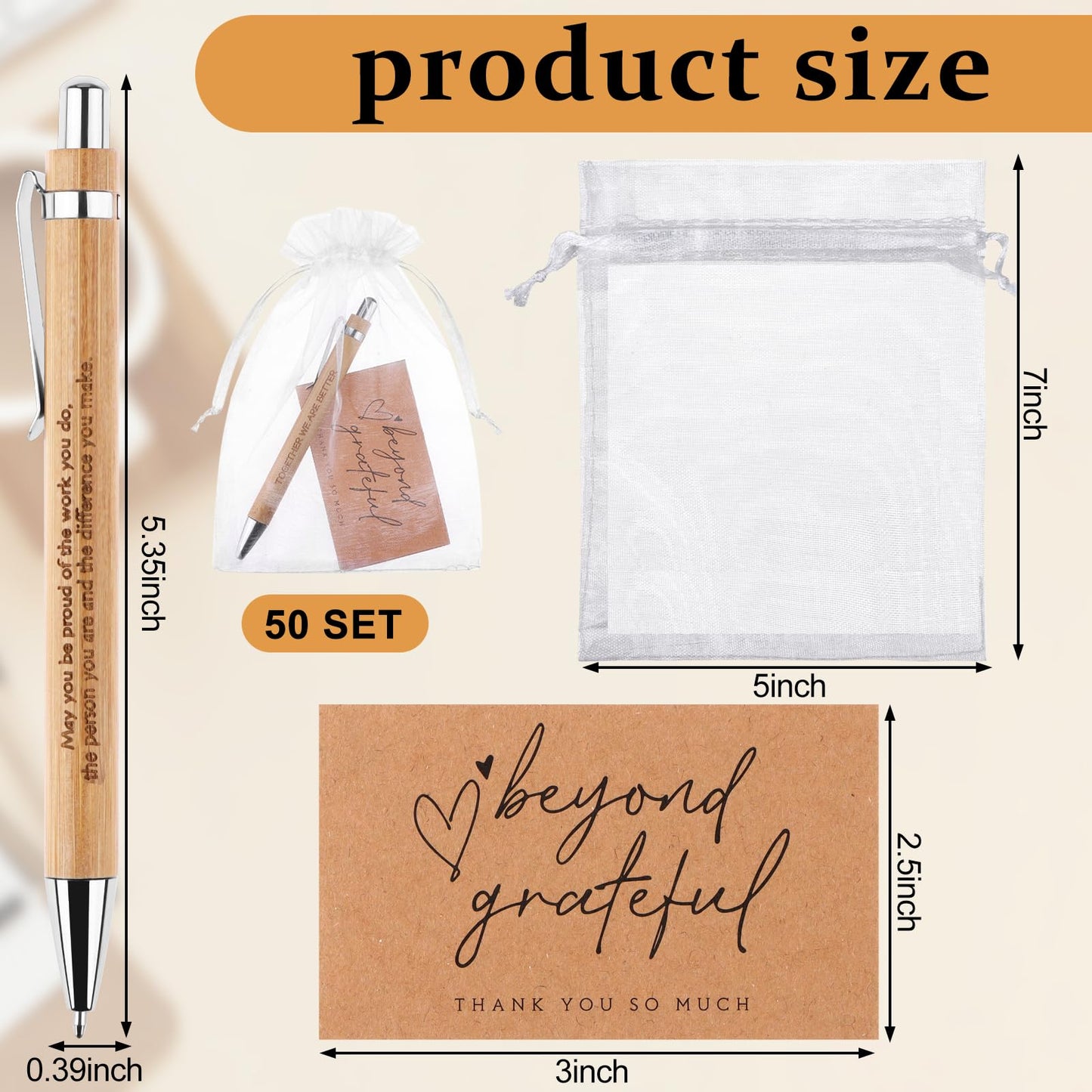 160 Pcs Employee Appreciation Gifts Thank You Bamboo Pens Inspirational Ballpoint Pen Motivational Quotes Pens Organza Bags and Thank You Cards Encouraging Pen Thank You Gift for Teacher Colleague