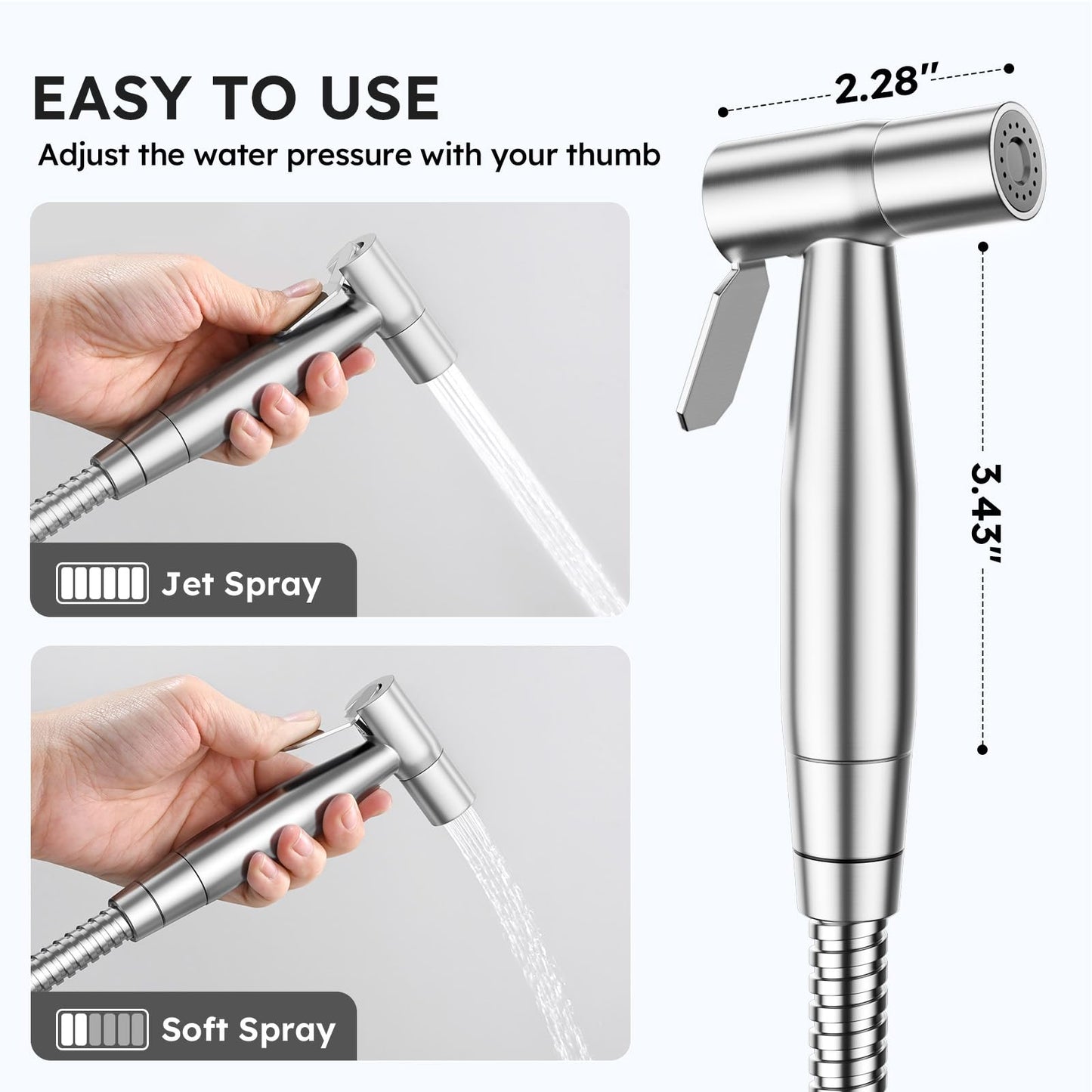 Arofa Handheld Bidet Sprayer for Toilet-Adjustable Water Pressure Control with Bidet Hose for Feminine Wash, Stainless Steel Brushed Nickel Cloth Diaper Bidet Toilet Sprayer for Baby Wash