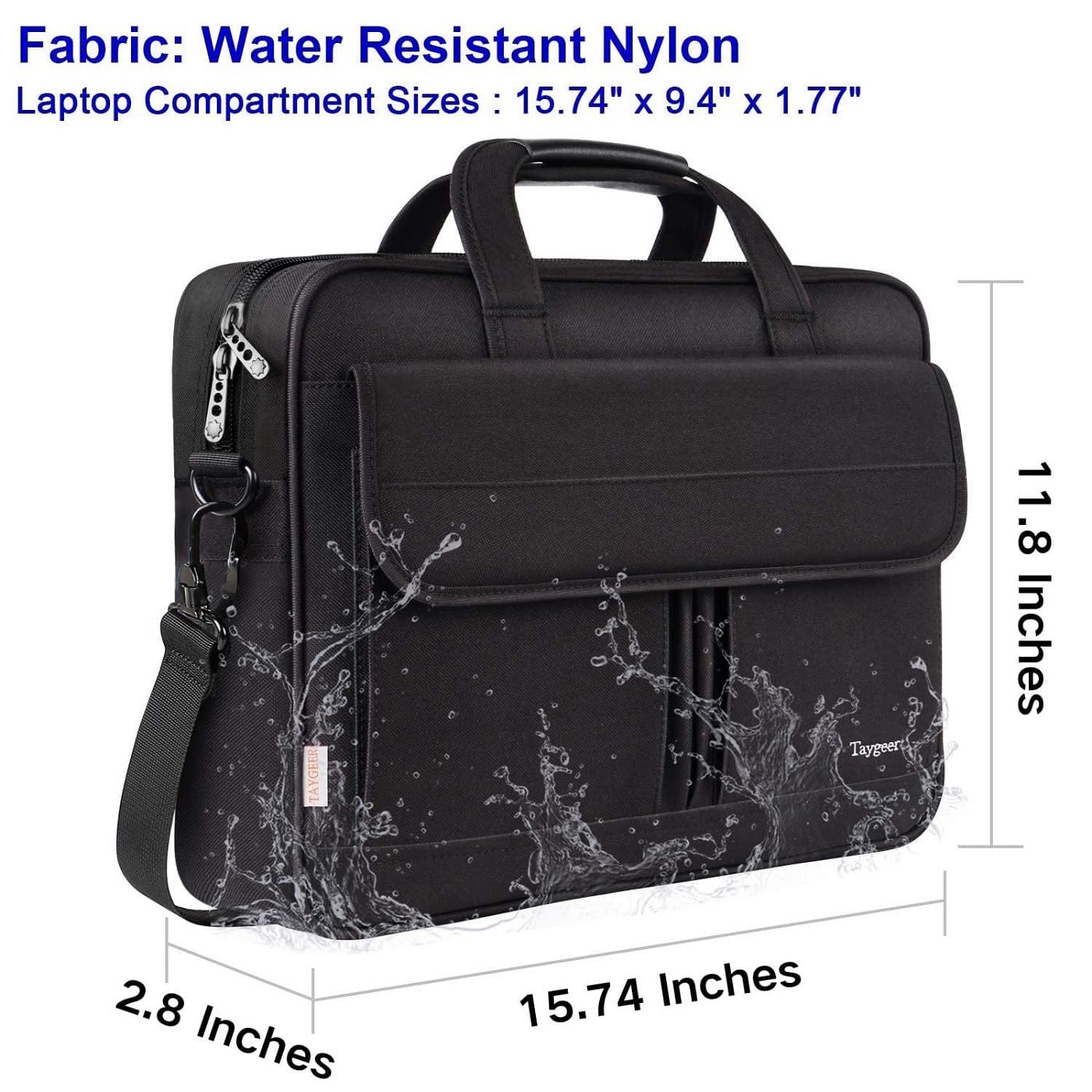 Taygeer Messenger Bag for Business, Work & Office 15.6 Inch Laptop Bag Shoulder Bag with Strap for Men & Women, Water Resistant Computer Briefcase,Black