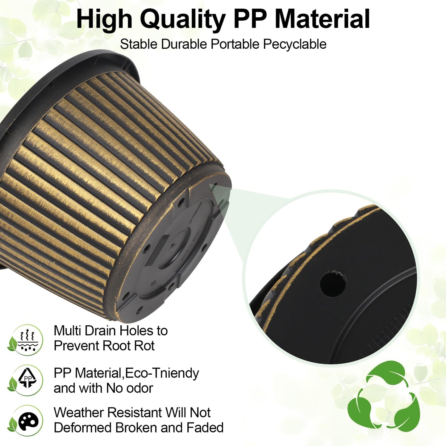 10 Inch Planter-Pots-for-Plants-Indoor-Outdoor, 4 Pack Plastic Flower Pots with Saucer & Drainage Holes, Modern Decorative Resin Garden Pots for Planting Medium Large Plants