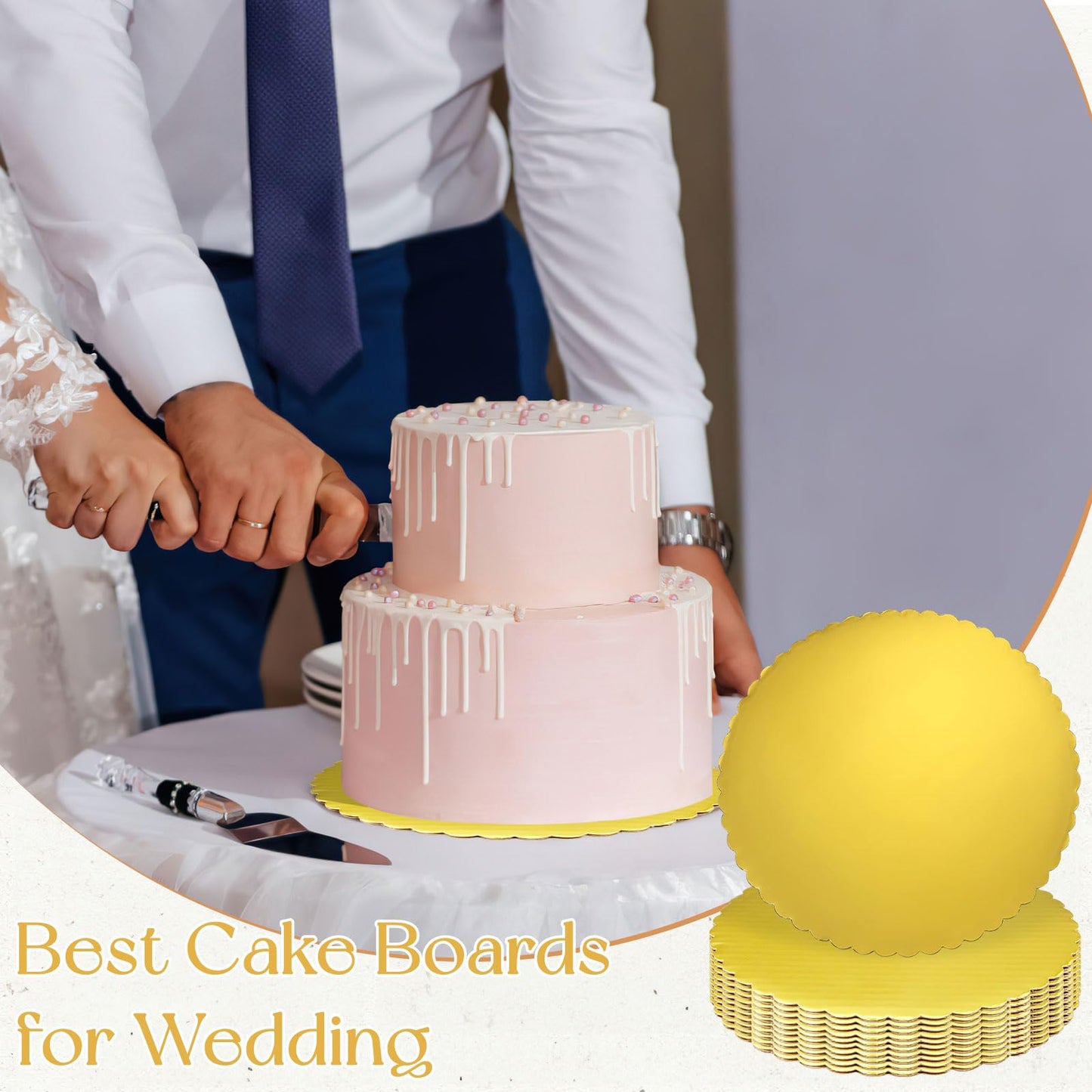 50 Pack Round Cake Boards, 10 Inch Gold Cardboard Cake Circles, Greaseproof Disposable Baking Plates Trays Rounds for Cakes Cupcakes Pie, Birthday, Wedding, Christmas, Bakery