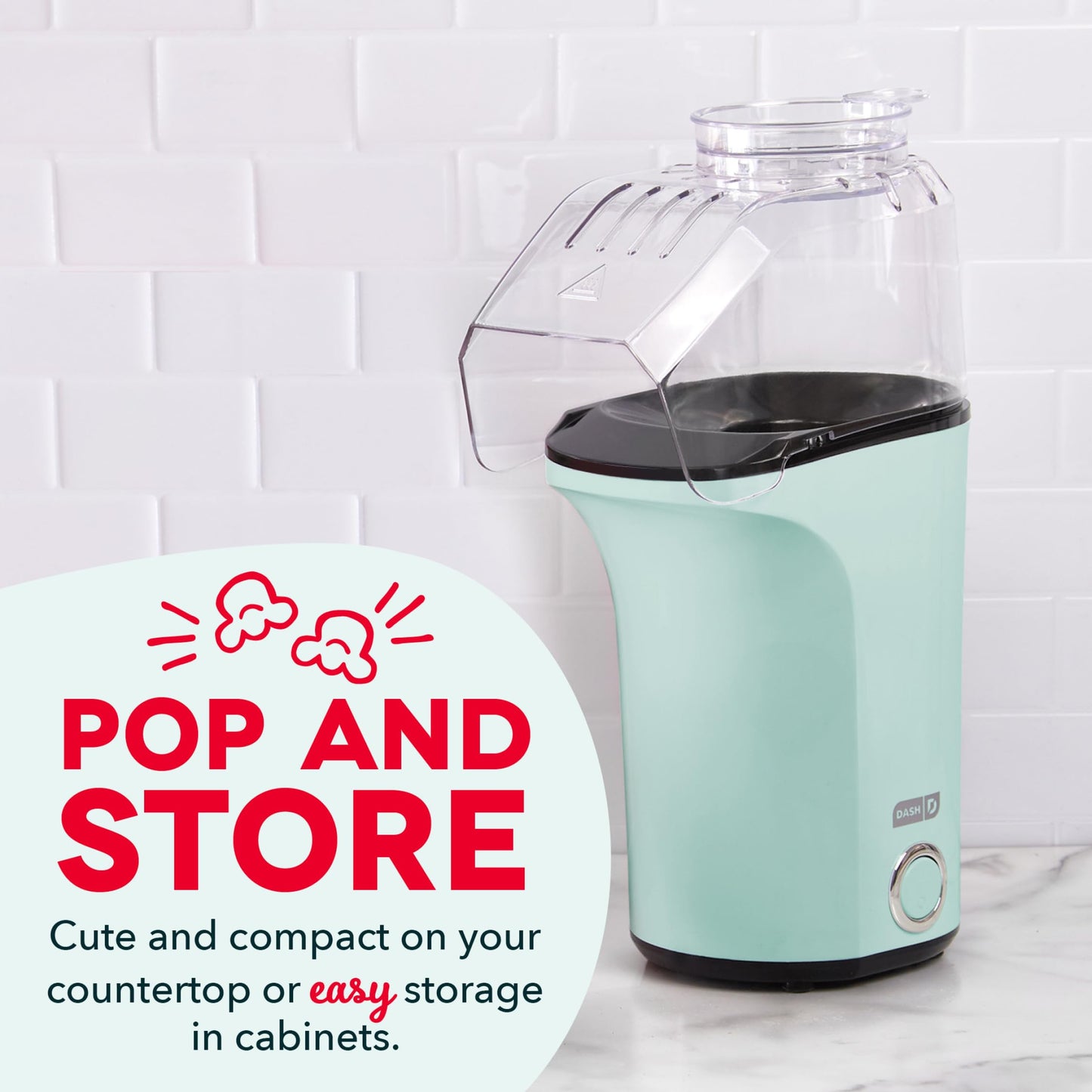 DASH Hot Air Popcorn Popper Maker with Measuring Cup to Portion Popping Corn Kernels + Melt Butter, 16 Cups - Aqua