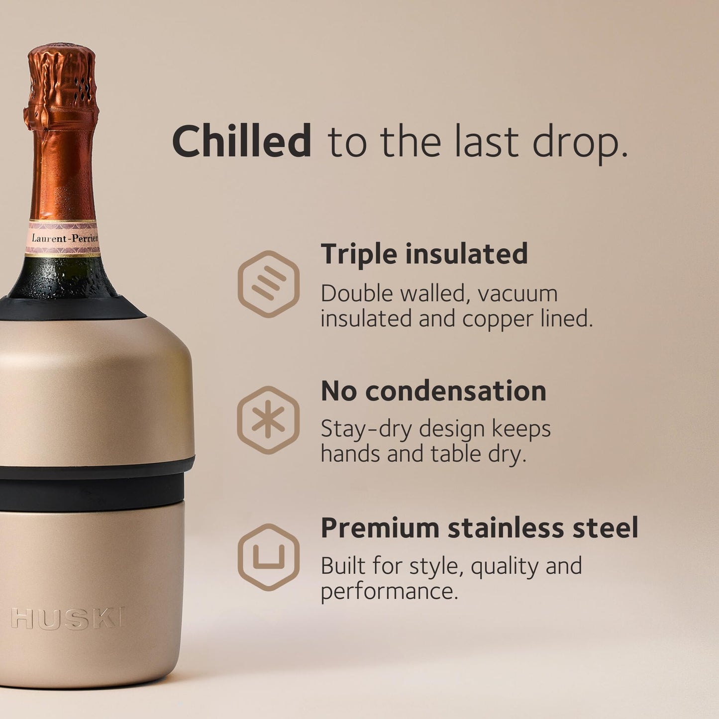 Huski Champagne Chiller | New | Award-Winning Iceless Design with Detachable Bottle Stopper | Keeps Wine Cold up to 6 Hours | Fits Most 750ml Champagne & Prosecco Bottles (Champagn)