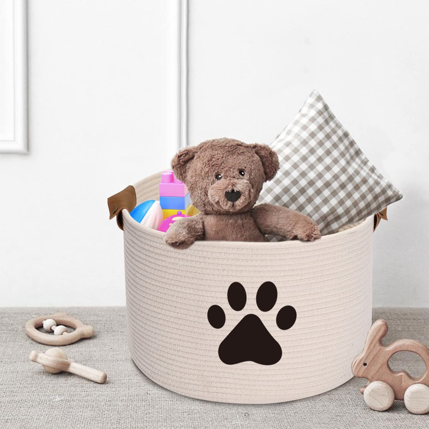 Geyecete Round Dog Dog Toy Basket Storage Weave Rope Storage Basket Pet/Doy Toy Box Dog Storage Basket-Beige