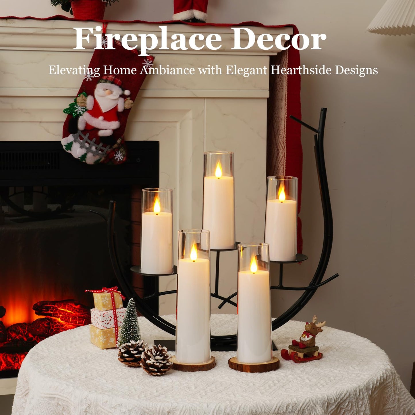 AMAGIC Acrylic Flameless Candles Flickering, Fake LED Candles Battery Operated with Remote Control Timer, Long-Lasting Plastic Pillar Candles for Home Decor, White, Set of 5