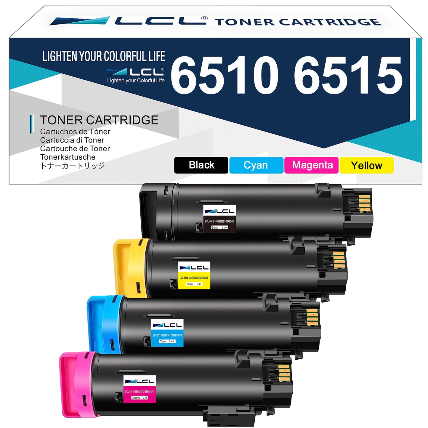 LCL Compatible Toner Cartridge for Xerox WorkCentre 6515 Phaser 6510 106R03480 106R03477 106R03478 106R03479 (4-Pack,KCMY) for Xerox WorkCentre 6515 6515DN 6515 V/N 6515DNI 6515DNM 6515N,Phaser 6510