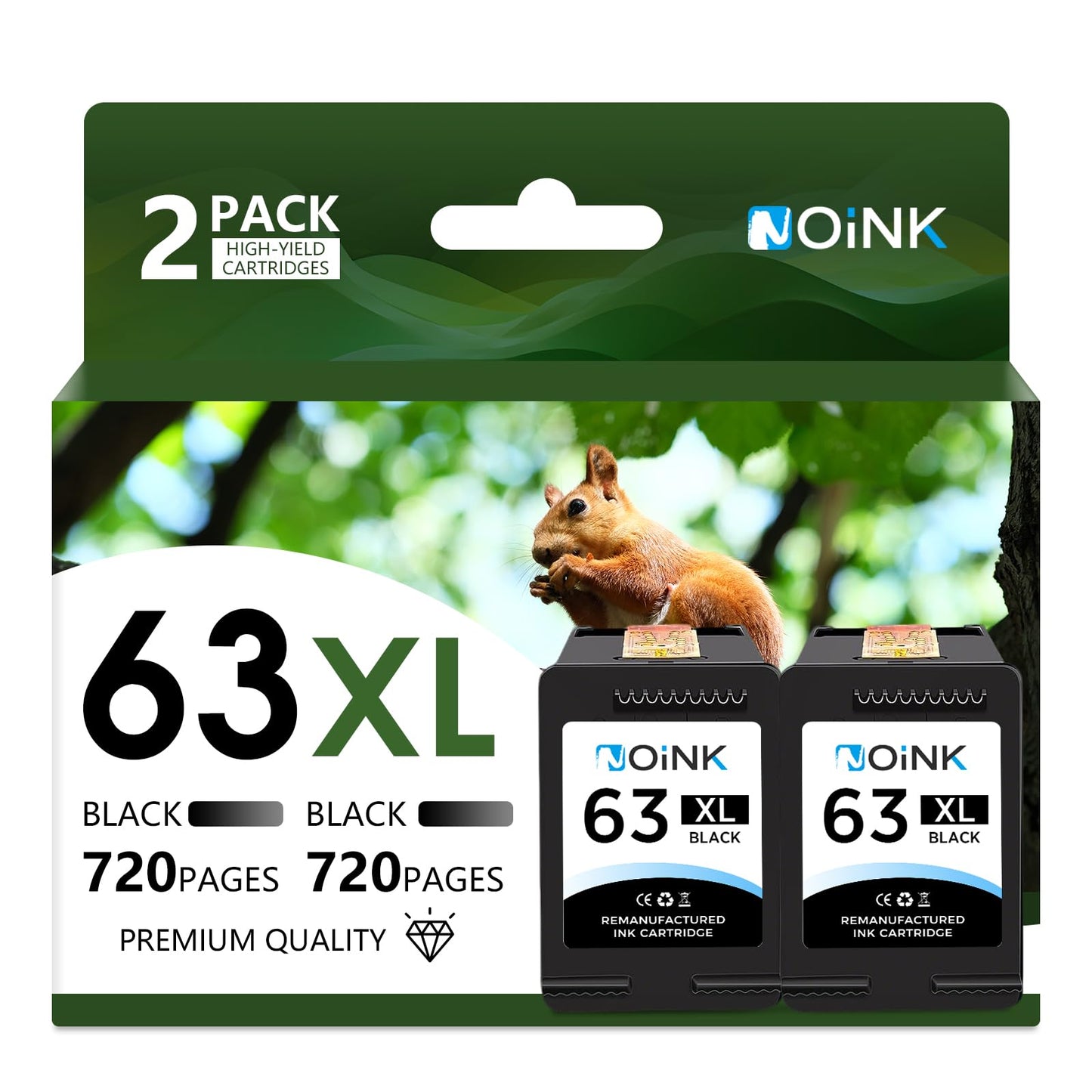 NOINK 63XL Ink Cartridges Black and Color Combo Pack High Yield Replacement for HP 63XL, Compatible with HP Envy 4520 4516 OfficeJet 3833 3830 4650 5255 DeskJet 3630 3632, 2 Black