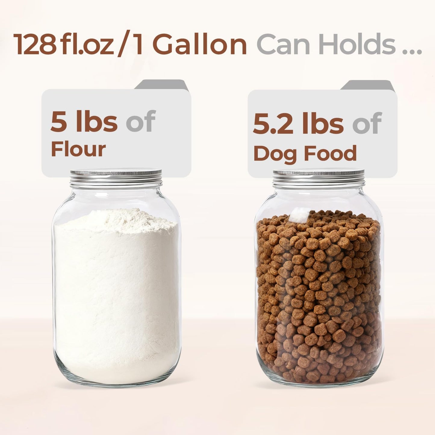 ComSaf 1 Gallon Mason Jars 2 Pcs, 128 oz Glass Jars with Lids, Flour Sugar Storage Containers, Large Glass Containers for Pickles, Fermented Food, Sourdough Starter, Food Storage, Homemade Drinks
