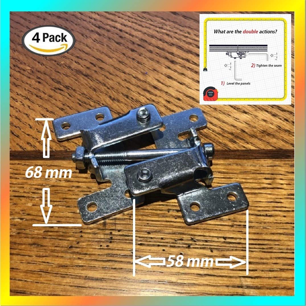 Countertop Joint Fasteners Double Action - 4-Pack, Adjustable Flip Bolt Fastener for Counter-top Table-top Connector Hardware, Miter Draw Bolt Joint Seam Woodwork Surface Connector Kit