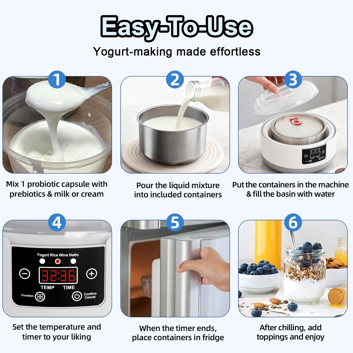 DiDimo Yogurt Maker with Adjustable Temp & Timer, 1.2L Stainless Steel Greek Yogurt Machine, Automatic Natto Maker Rice Wine Fermenter, Digital Display Compact 1.3QT Pot for Kitchen (BPA-Free)