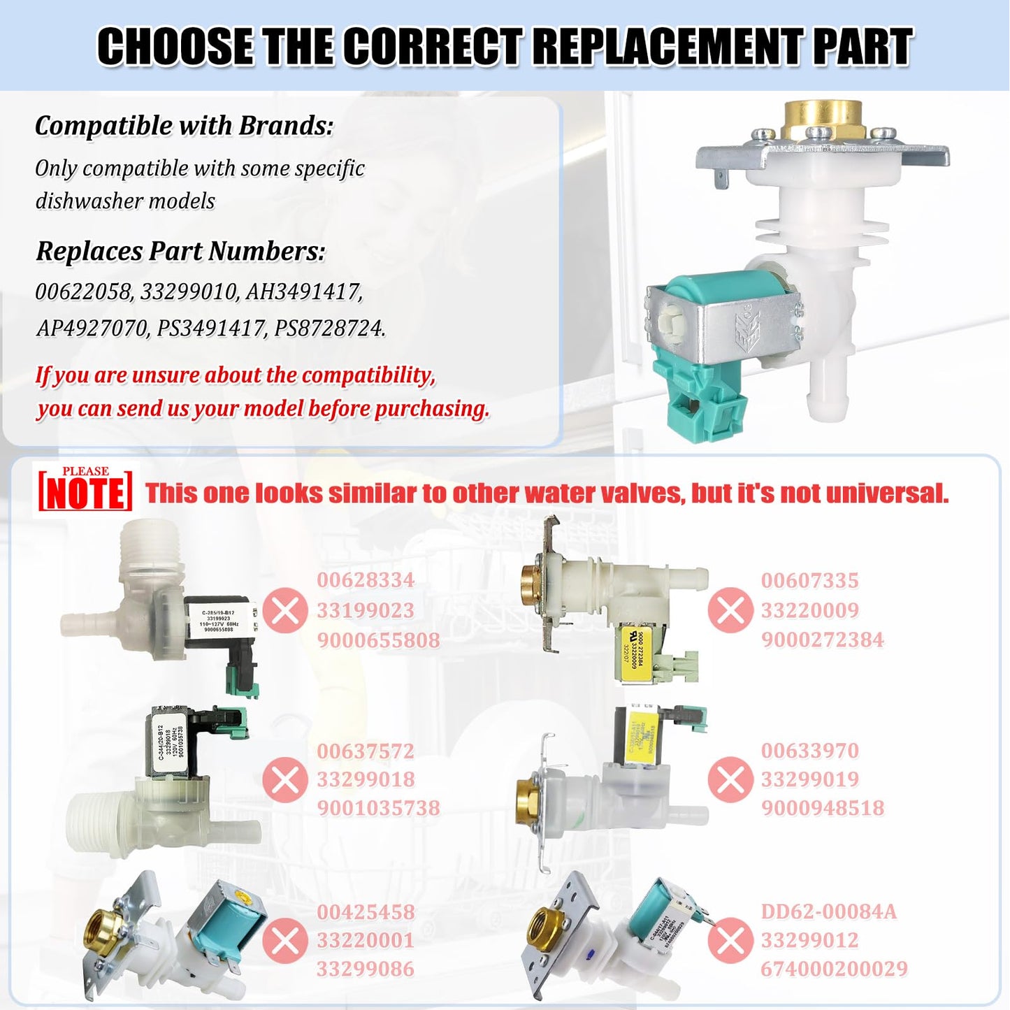 622058 00622058 Dishwasher Water Inlet Valve - Dishwasher Water Valve Replacement Parts AP4927070 PS3491417 33299010