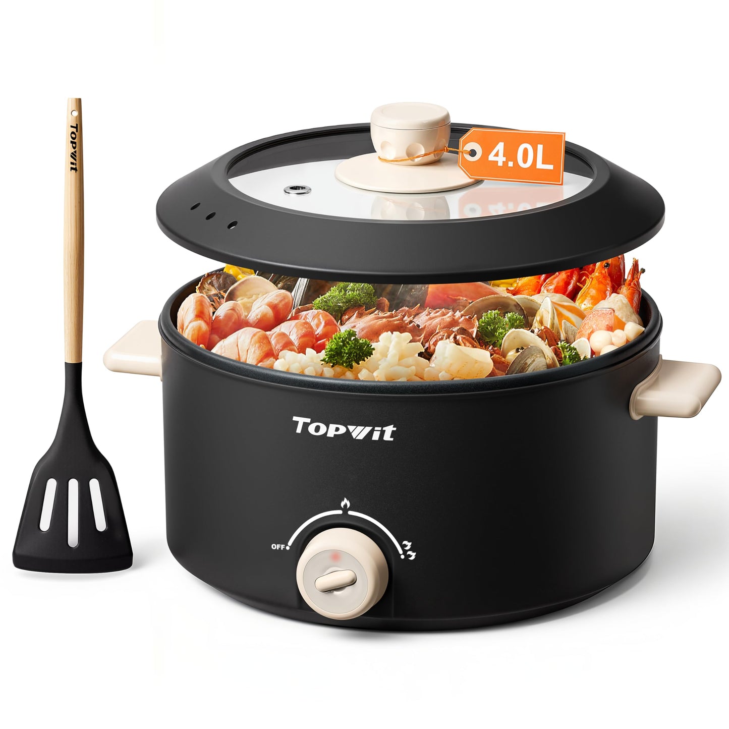 TOPWIT - 4.2 Quart Electric Pot with Non-Stick Coating, Dual Power Frying, Steak, Pasta, Multifunctional Large Capacity Shabu Shabu for Parties