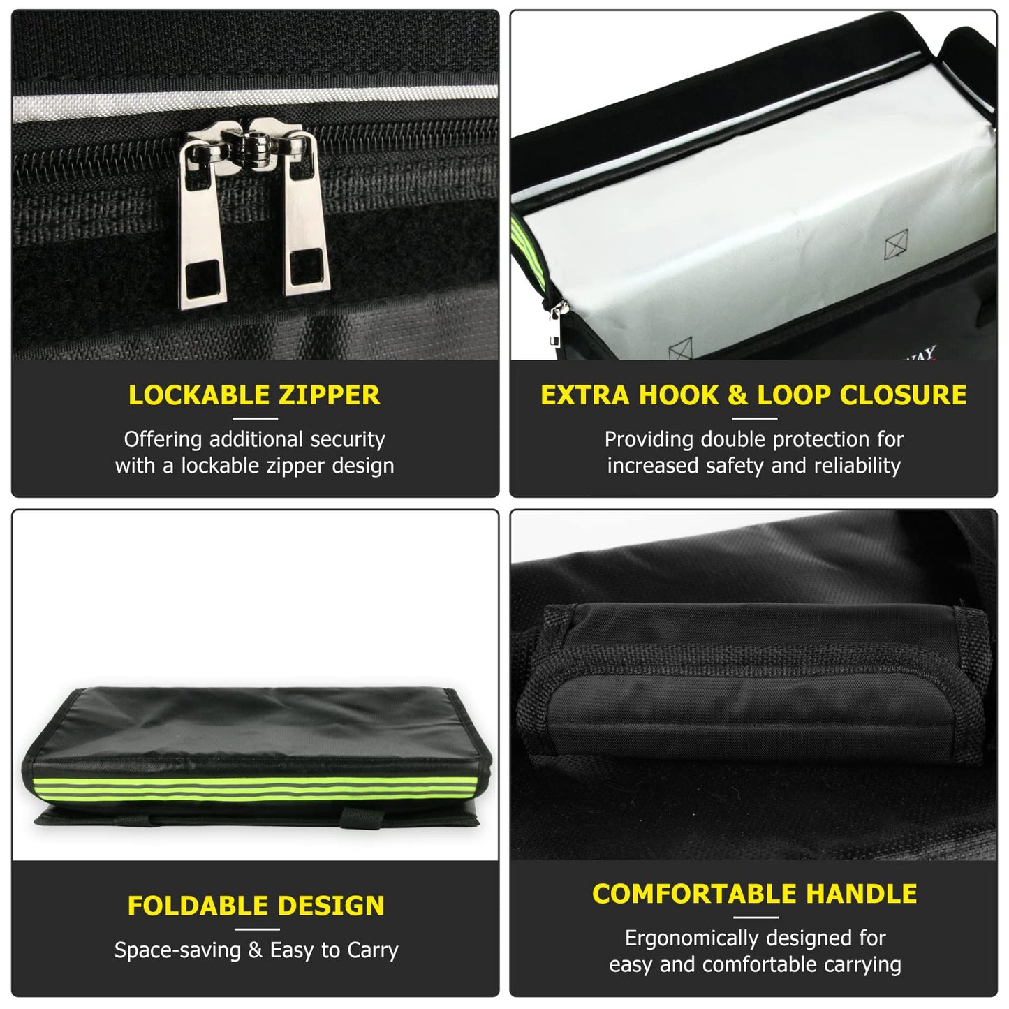 ROLOWAY Lipo Battery Bag (20 x 5 x 7.5 inch), Large Fireproof Lipo Ebike Bag with Comfortable Handle, Reflective Strip