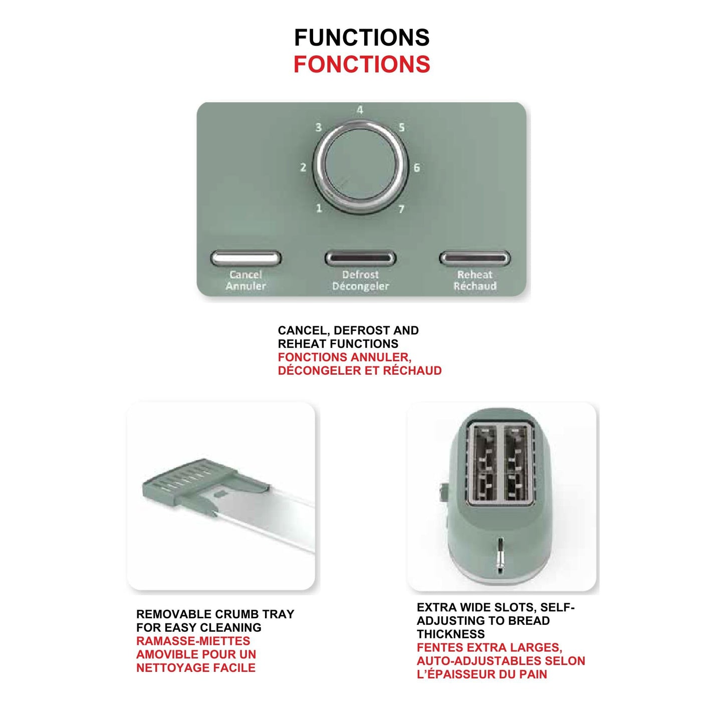 Starfrit 2-Slice Toaster – 7 Adjustable Browning Levels – Removable Tray – 850W - Sage