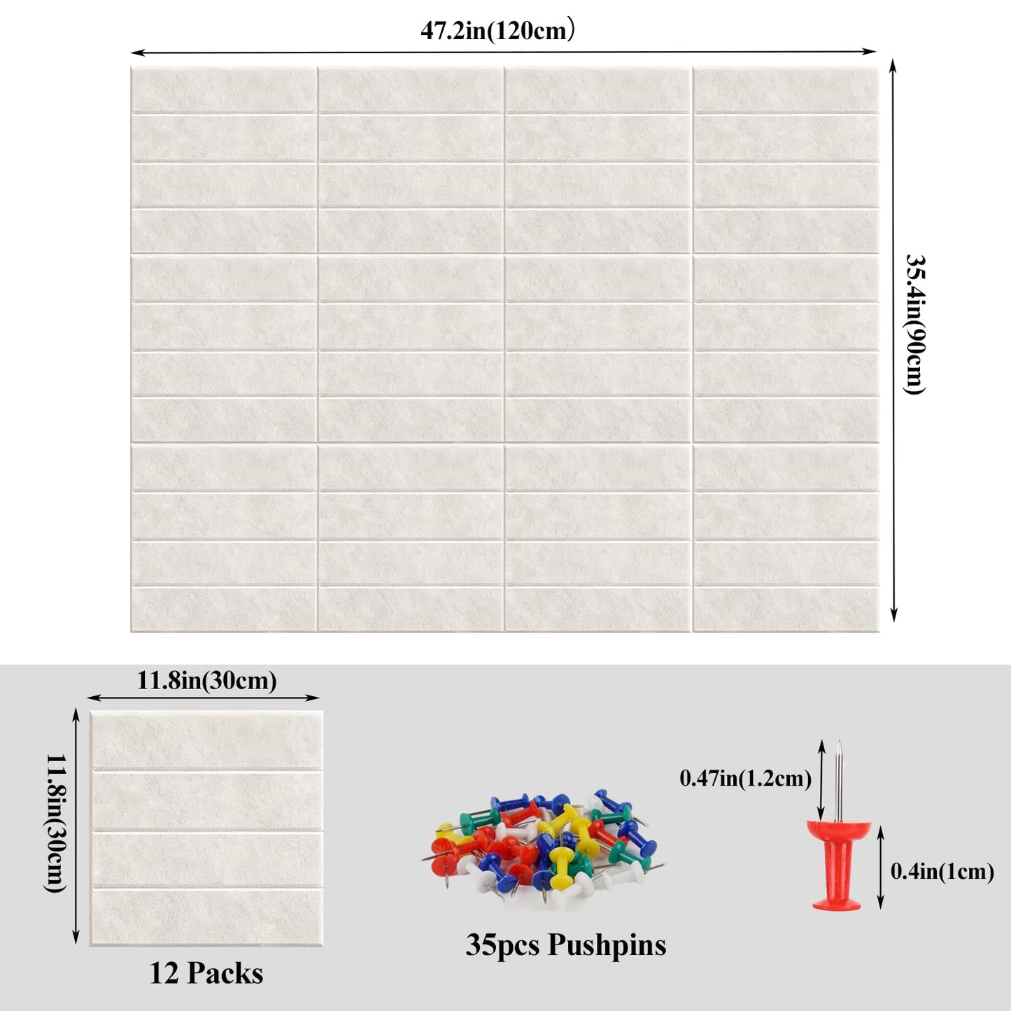 Large Cork Board for Walls, 12 Packs Beige Felt Wall Tiles with 35 Pushpins, 48" X 36" Large Bulletin Board, Removable Cork Board Alternative for Home School (Beige, Square Striped-12pcs)
