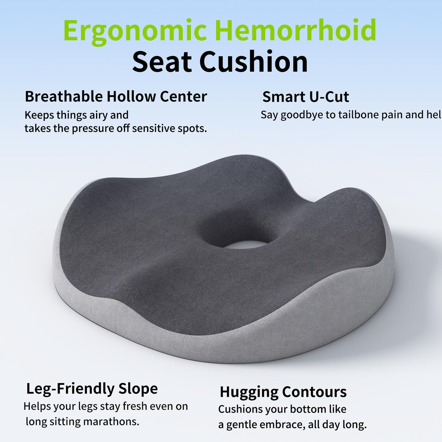 Auoketuo Memory Foam Donut Seat Cushion, Orthopedic Pillow for Hemorrhoid & Tailbone Pain Relief, Sciatica, Pregnancy, Postpartum, Bed Sores & Surgery Recovery (Grey)