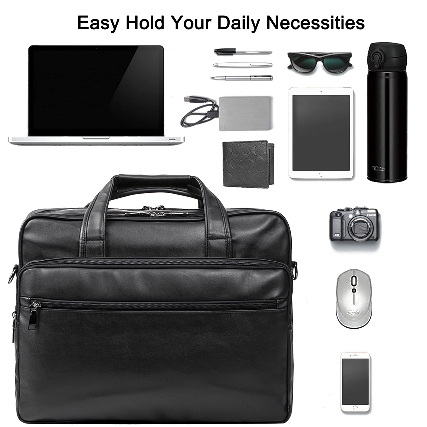 seyfocnia Leather Laptop Bag, Men's 15.6 Inche 17.3 Inche Messenger Briefcase Business Satchel Computer Handbag Shoulder Bag, [G]black, 15.6 inch, Durability
