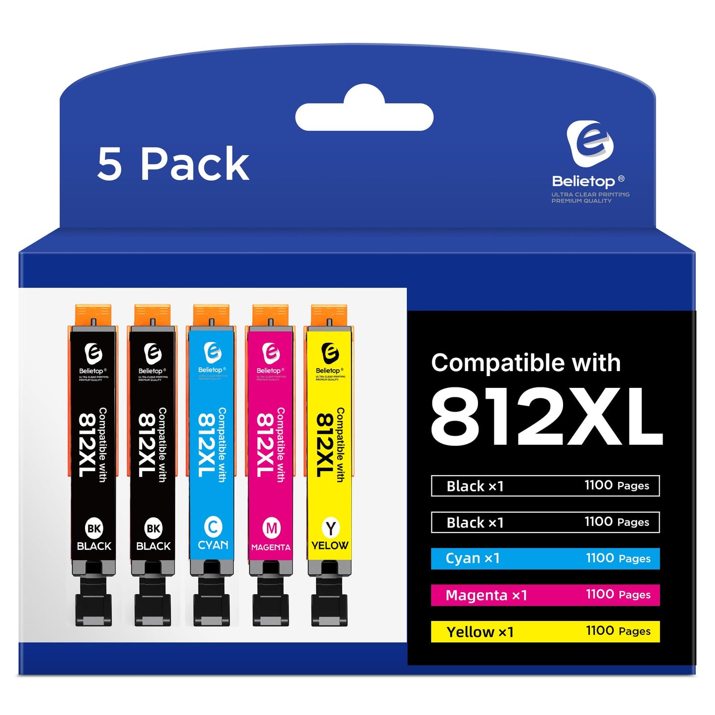 Replacement for 812XL Remanufactured Ink Cartridges Combo Pack Compatible with 812XL 812 XL High Yield Ink Cartridge to use with WF-7840 WF-7820 WF-7310 EC-C7000 Printers-5 Pack (BK/C/M/Y)