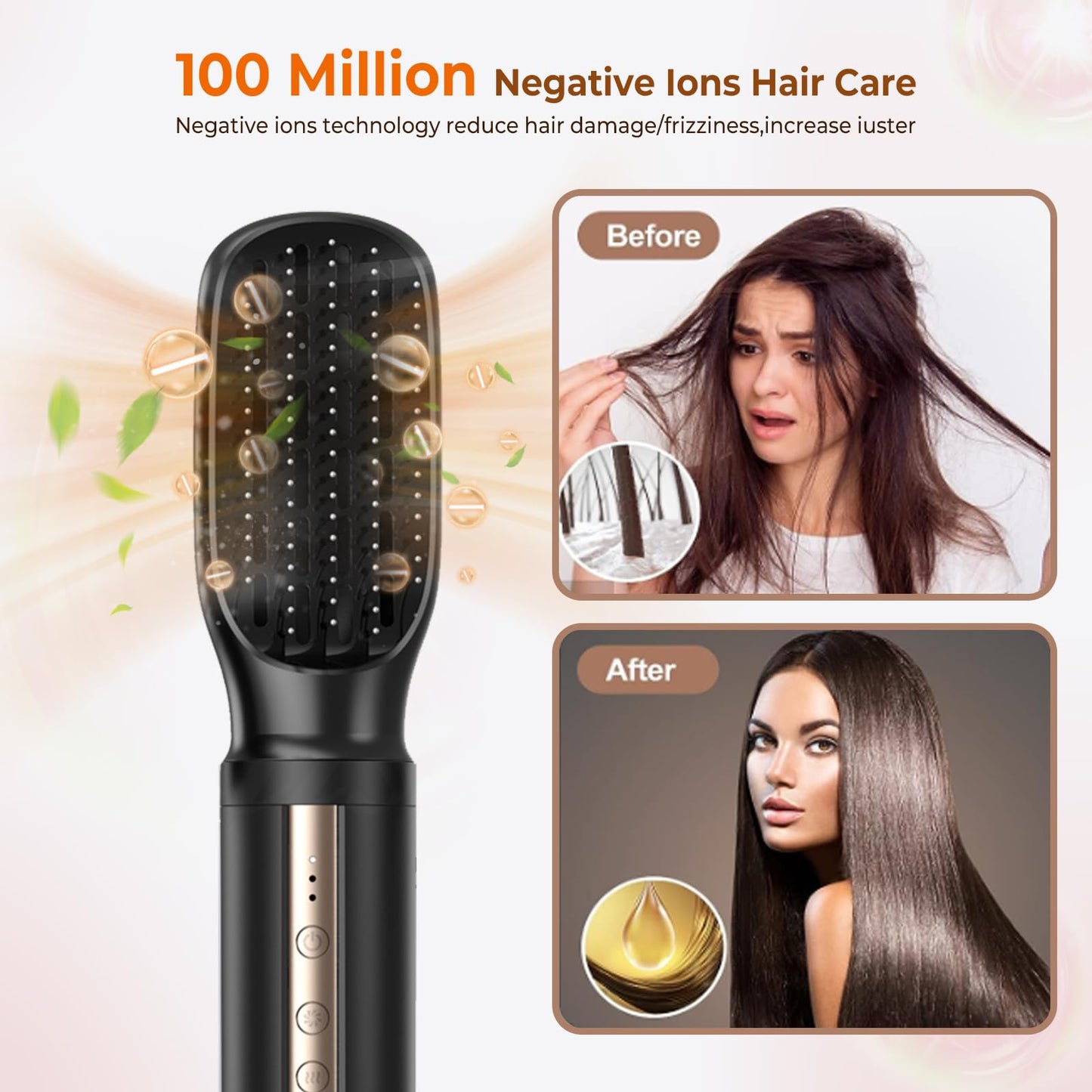 6 in 1 Hair Dryer Brush, 1400W High Speed Auto-Air Hair Wrap Blow Dryer Brush, Hot Air Styler No Heat Damage, Ionic Hot Air Brush, Detachable Hair Dryer, Straightener Brush, Curler, Volumizer 100-120V