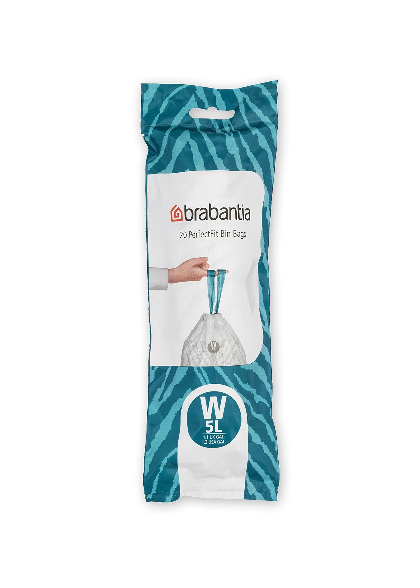Brabantia PerfectFit Trash Bags (Size W/1.3 Gal) Thick Plastic Trash Can Liners with Drawstring Handles (200 Bags)