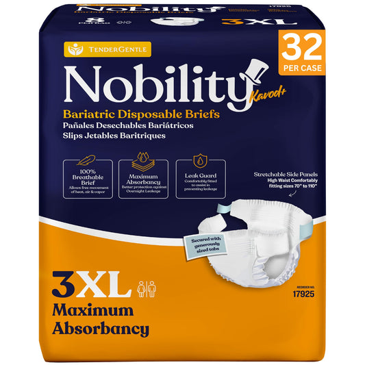 3XL Adult Diapers for Women and Men - Case of 32 Bariatric Disposable Briefs with Tabs and Stretchable Side Panels - Breathable with Max Absorbency