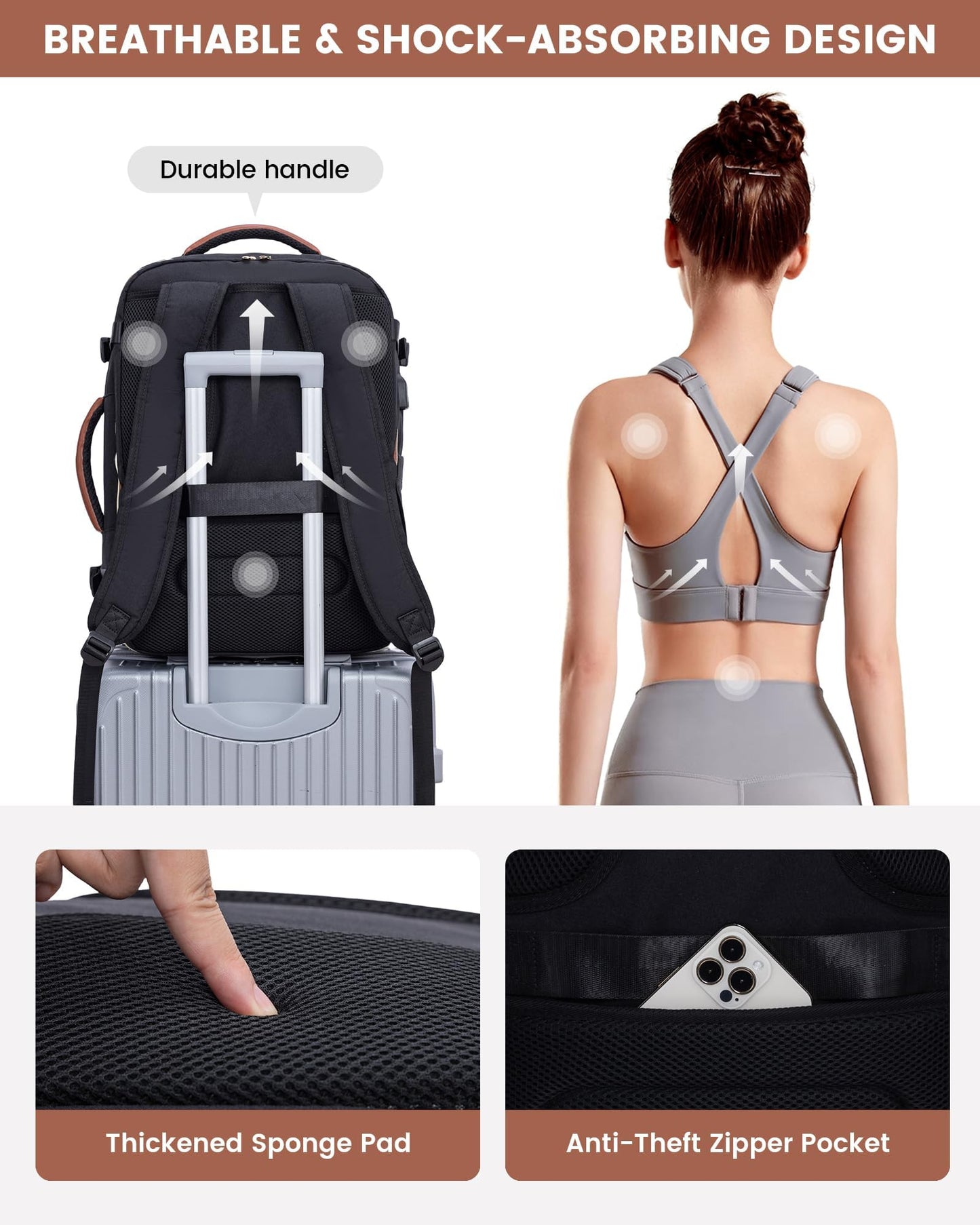 LOVEVOOK Travel Backpack for Women, Large TSA Carry on Backpack for Airplanes, 40L Personal Item Travel Bag for Women fits 17" Laptop, Waterproof Carry on Bag Airplane Approved with 3 Packing Cubes