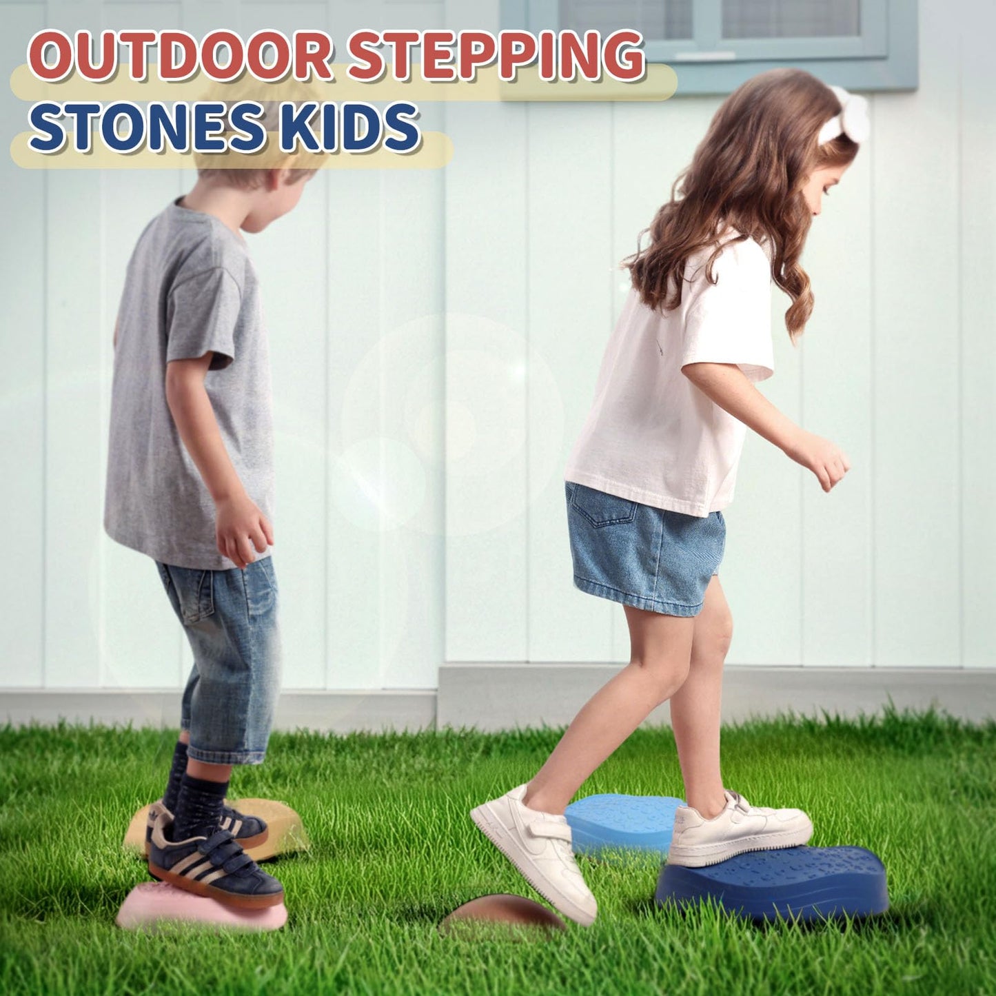 KidBloom Balance Stepping Stones Kids, Sensory Toys for Autism, Outdoor Toys Kids 3-5, Non-Slip Balance Stones for Obstacle Course, Includes Waterproof Storage Bag