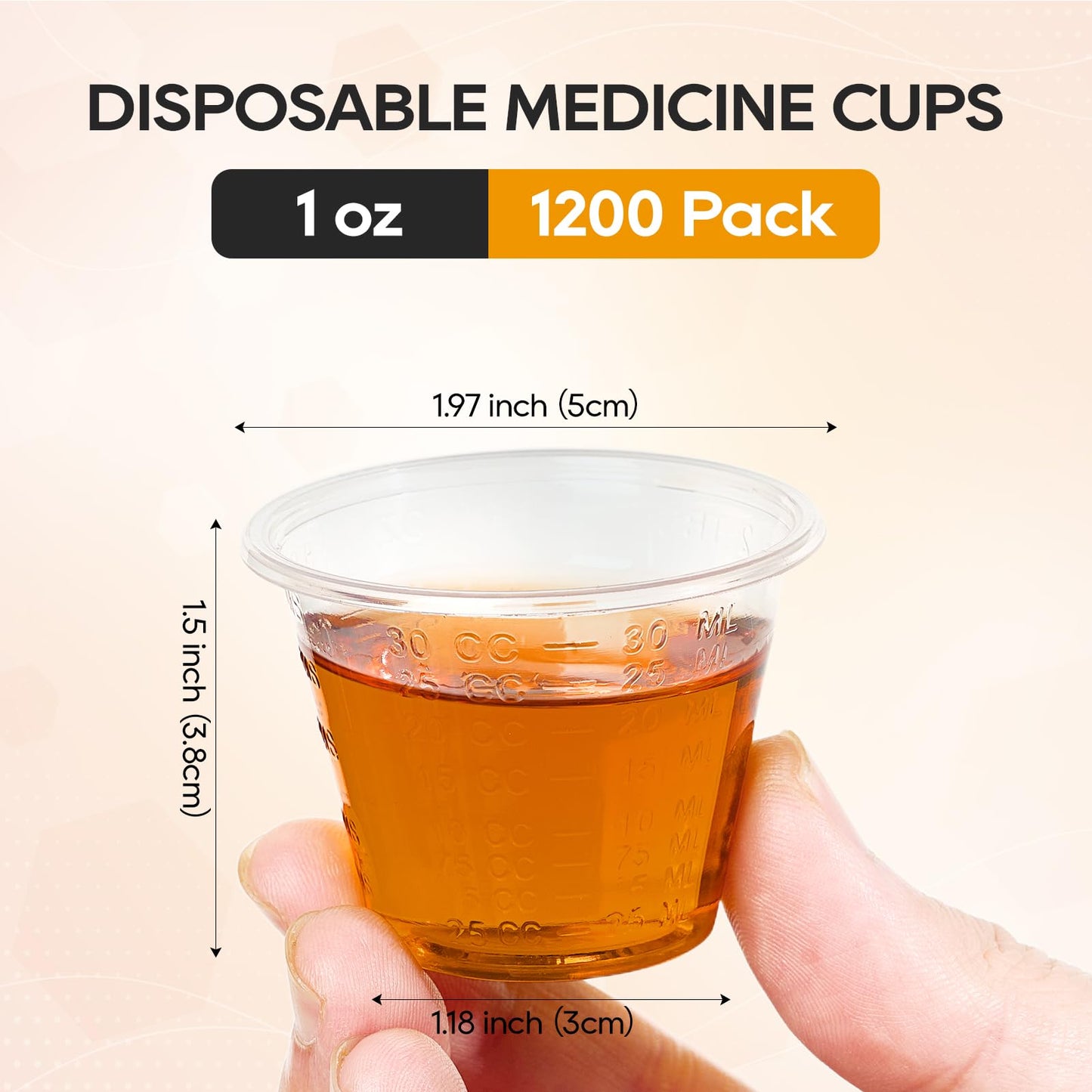 Turbo Bee 1200 Pack 1 OZ Disposable Medicine Cups (30 ml), Small Clear Plastic Measuring Cups for Liquid Medicine, Pills, Resin, and Epoxy