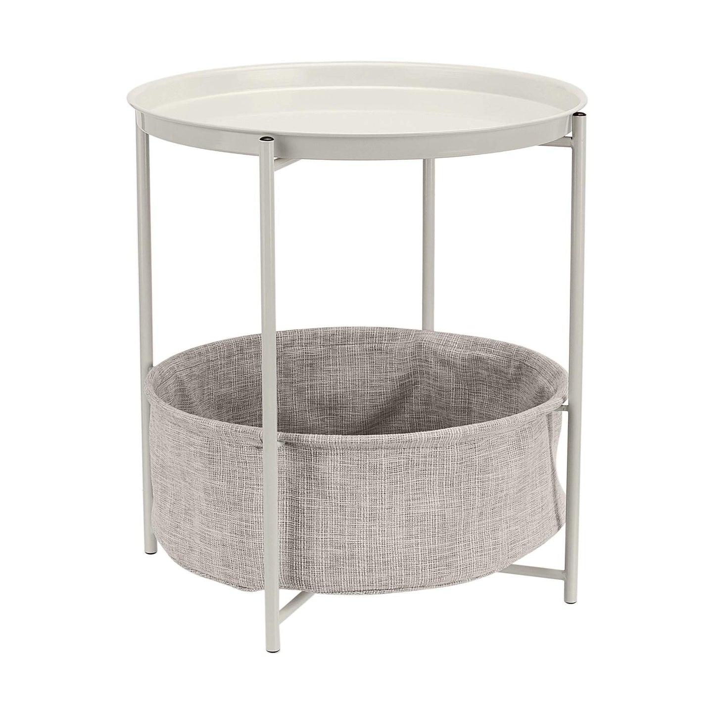 Amazon Basics Round Storage End Table, Nightstand with Cloth Basket, Bedside Table, White/Heather Gray, 45.0 x 45.0 x 48.0 cm