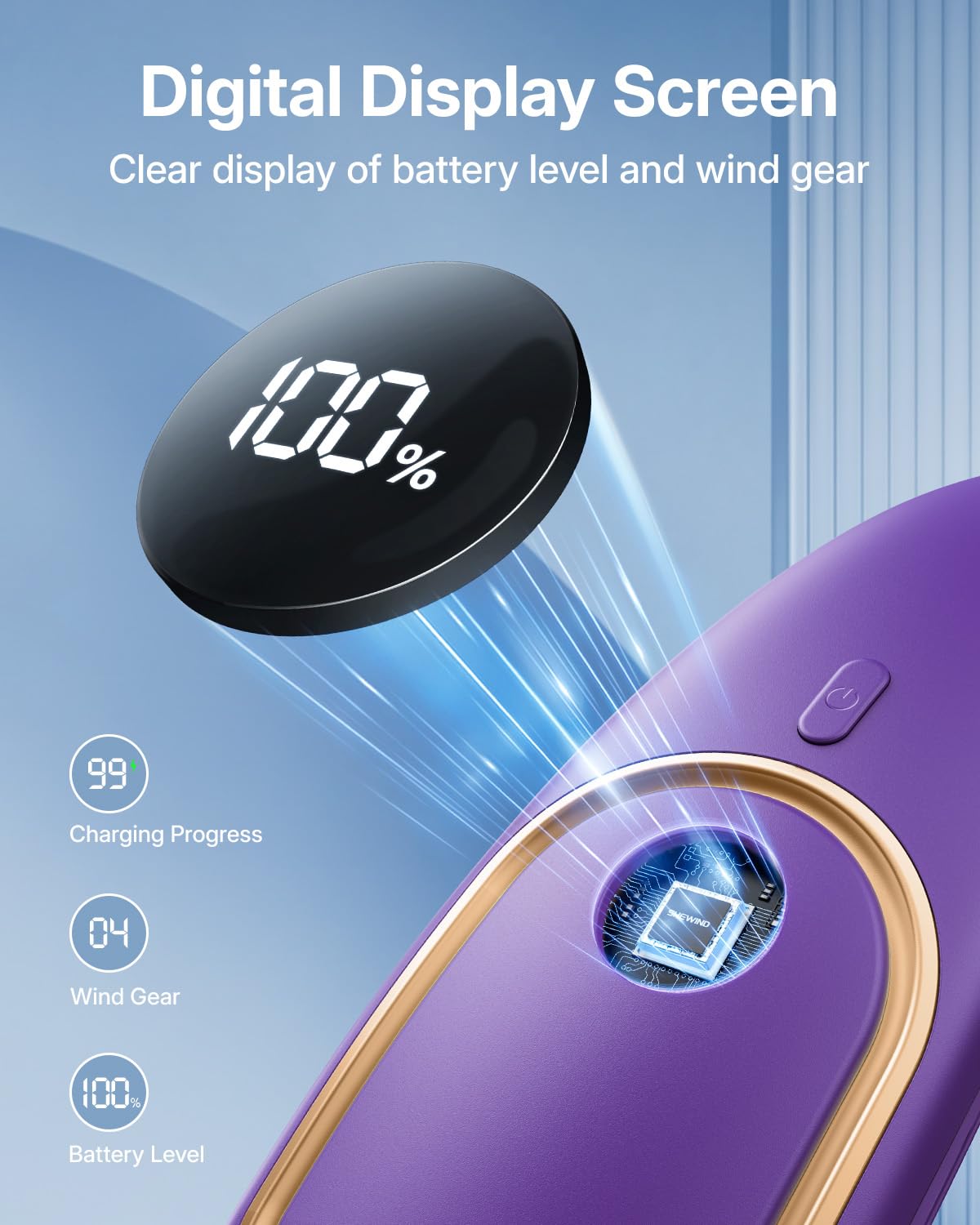 Portable Neck Fan - Hands Free Personal Fan, Rechargeable Bladeless Fan with 5000mAh-Battery, Digital Display, 4 Speeds, Birthday Gifts for Men, Women, Mom, and Dad - Purple
