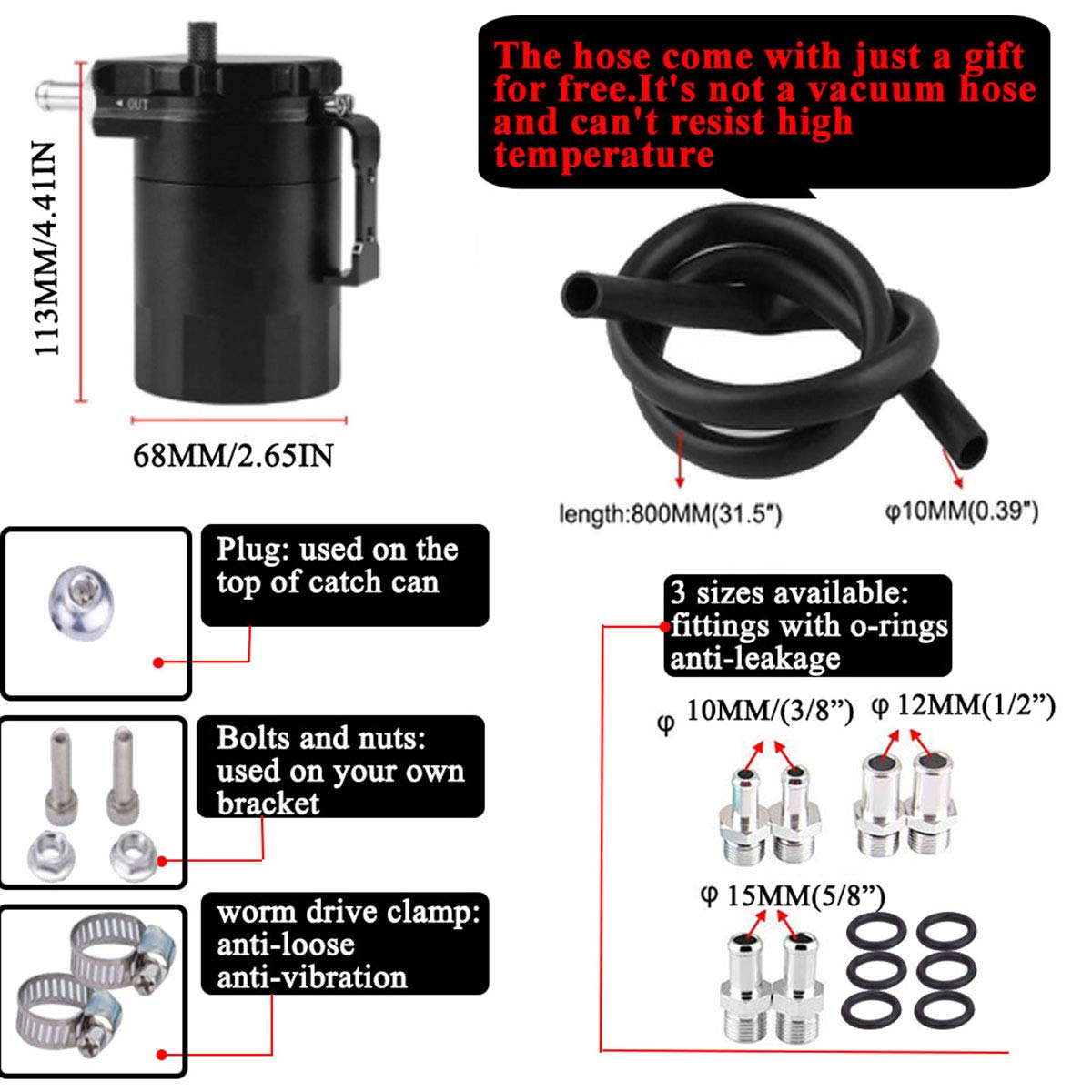 EVIL ENERGY Baffled Oil Catch Can,Oil Separator Catch Can with Breather Filter 300ml Universal Aluminum