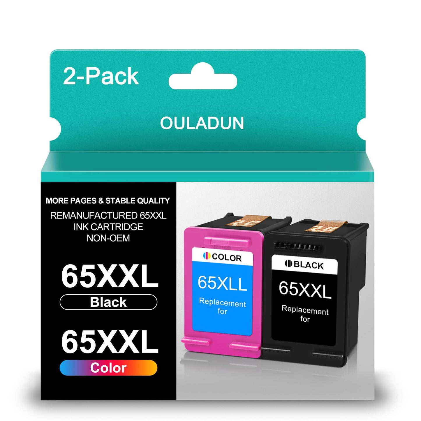 65XXL Ink Cartridges Replacement for HP 65 65XL Ink Works for DeskJet 2600 3755 2655 3700 Envy 5052 5000 5010 Printer (1 Black, 1 Tri-Color)
