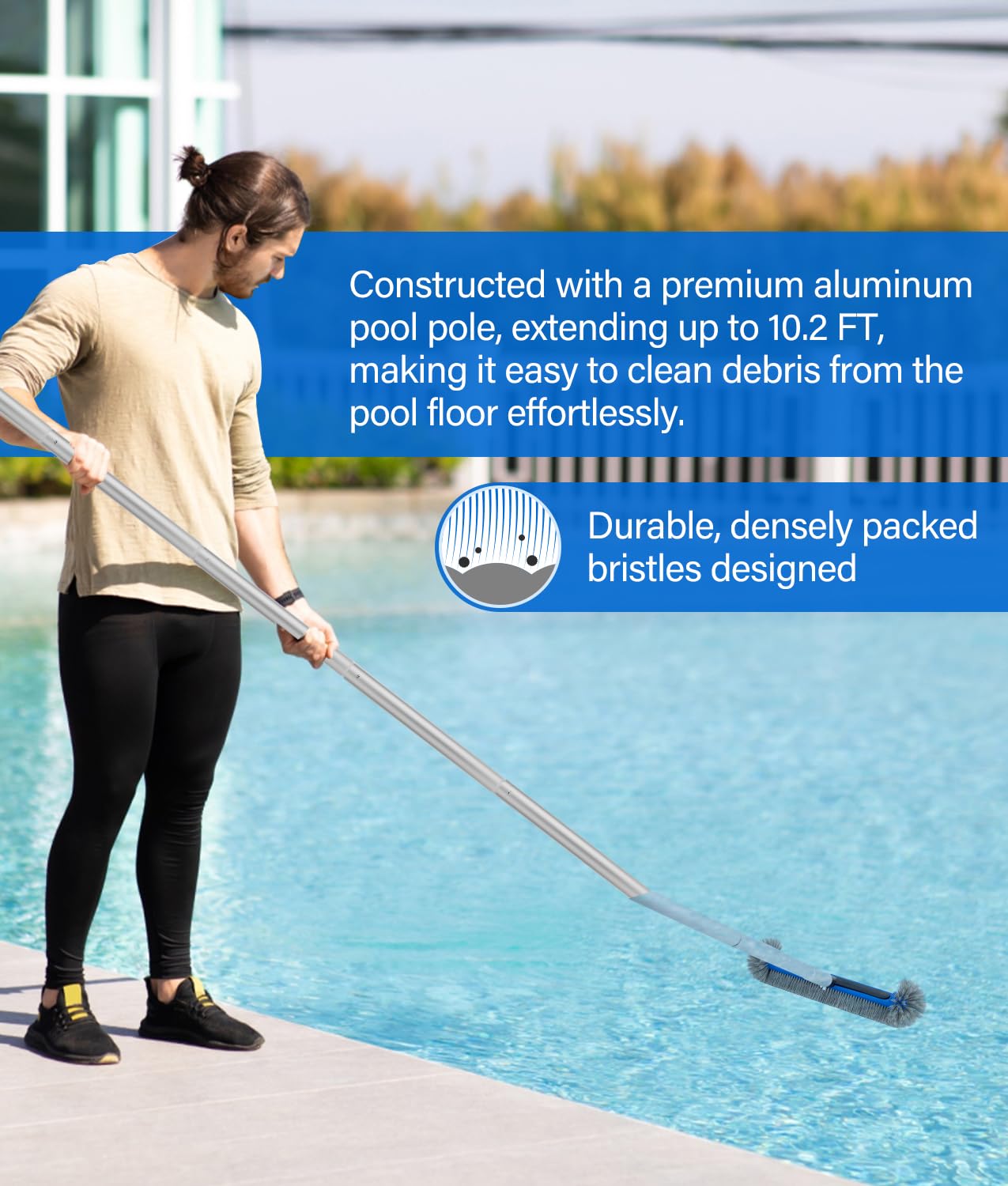 4-in-1 Deluxe Pool Cleaning kit, Pool Cleaning Tools -13.4'' Fine Mesh Skimmer Net with 10Ft Adjustable Pole, 17.3'' Swimming Pool Brush & Extra Brush Head for Cleaning Inground & Above Ground Pools