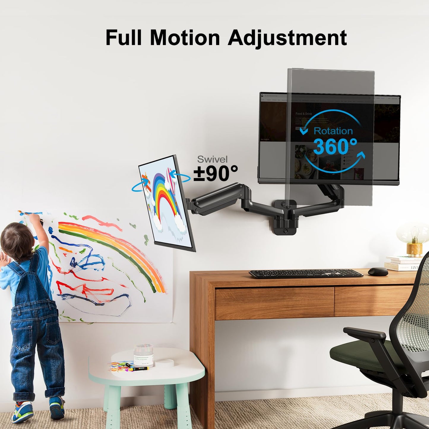 HUANUO Dual Monitor Wall Mount up to 32-inch Screens, Wall Monitor Mount with Design System, Height-Adjustable/Tilt/Swivel/Rotate, Dual Monitor Mount Holds 17.6 lbs, VESA 75 or 100mm