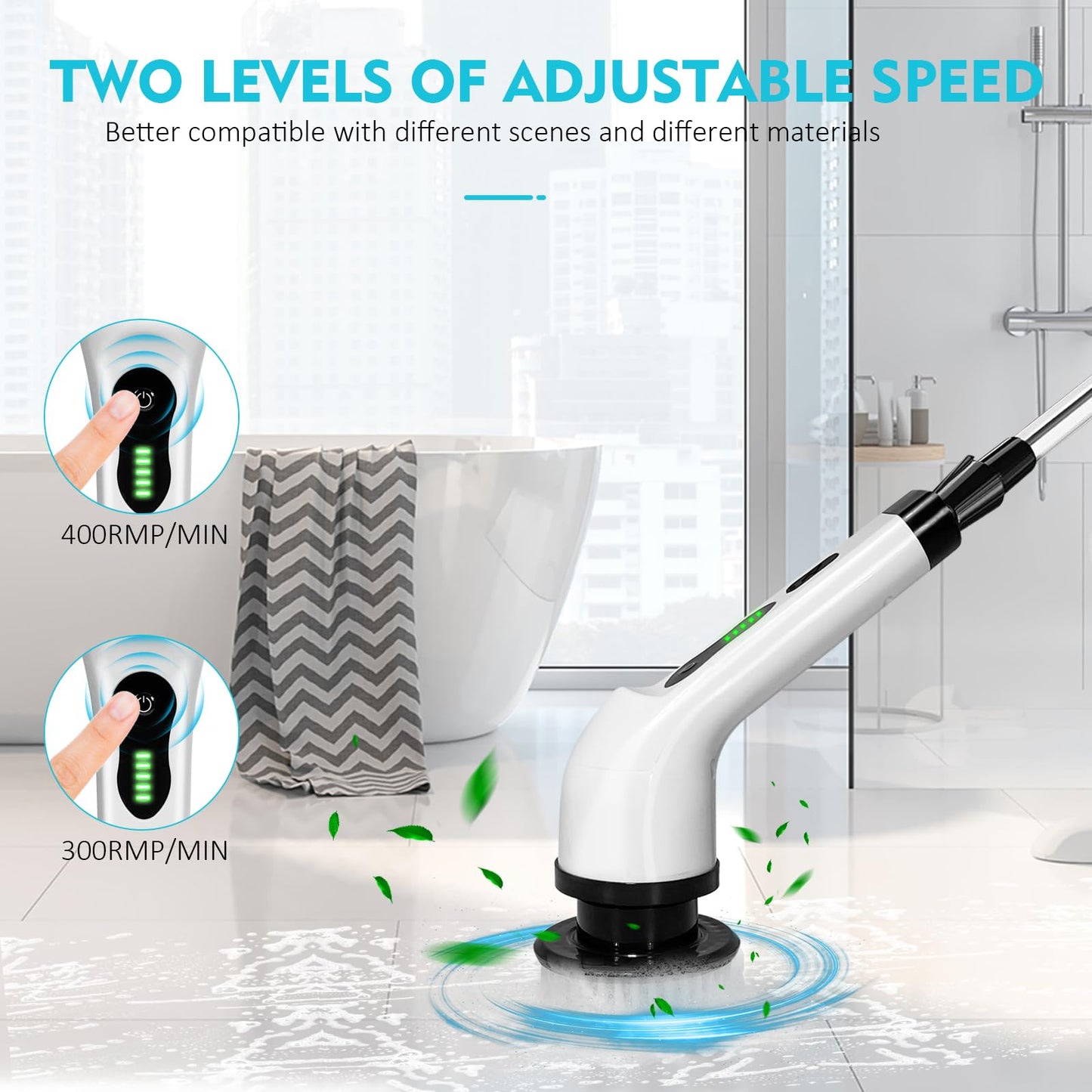 Electric Spin Scrubber, Electric Cleaning Brush Comes with 9 Different Replacement Heads and Removable Telescopic Pole,Electric Bathroom Scrubber for Floor, Tile, Kitchen, Tub, Car.