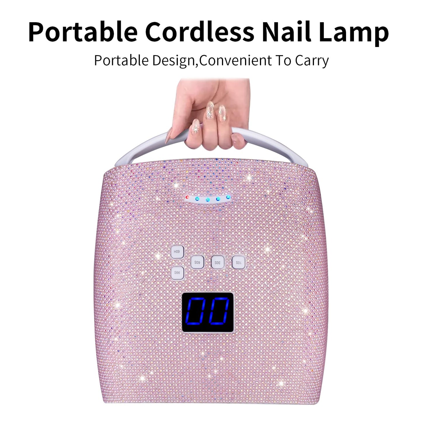 Ayshone 48W Cordless UV LED Nail Lamp,Rechargeable Gel Nail Dryer with Handle Nail Art Manicure Tools for Home and Salon (Pearl Pink Diamond)