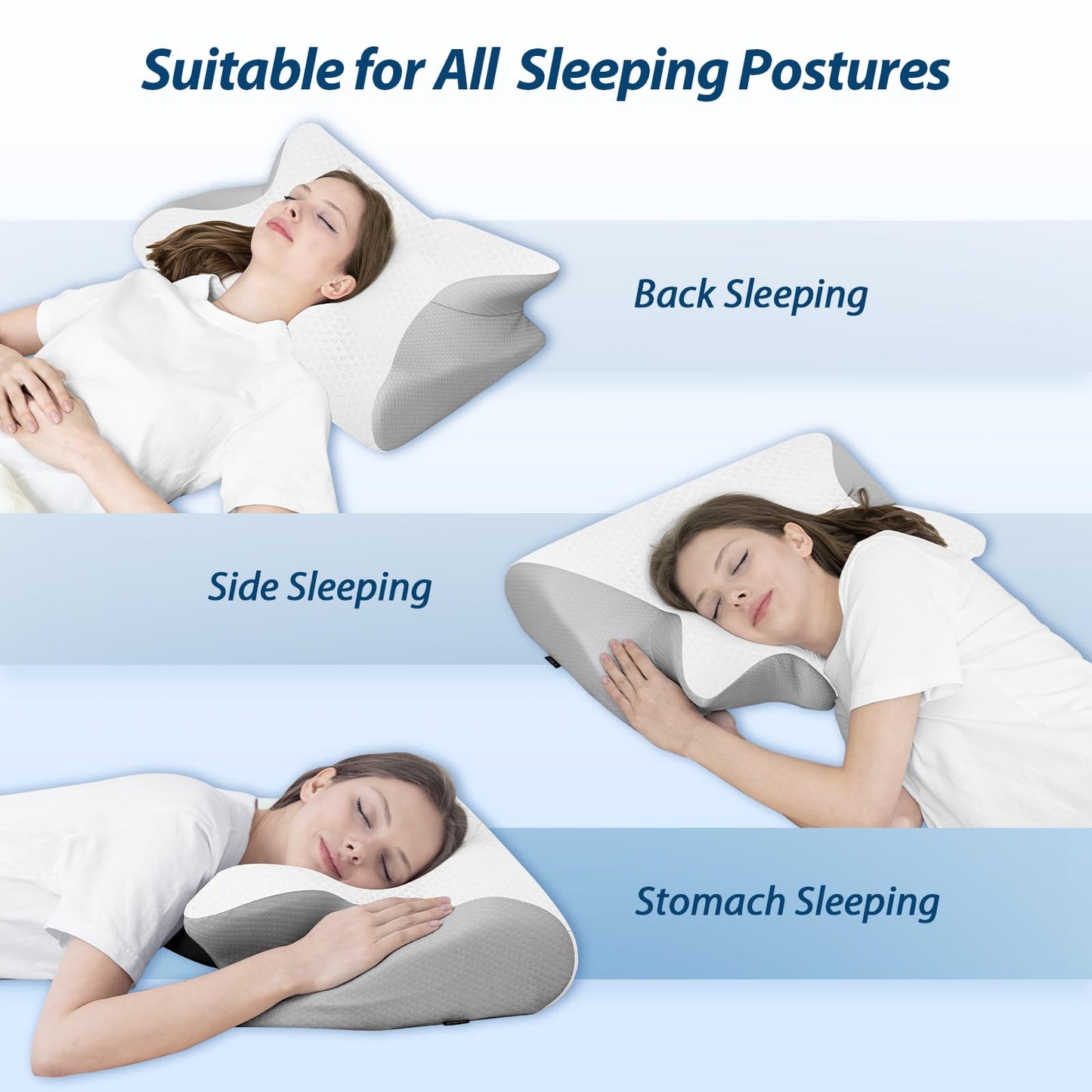 HOMCA Memory Foam Pillow, 2 in 1 Pillow for Sleeping, Neck Support Pillows for Side Back Stomach Sleepers with Breathable Pillowcase(Light Gray)