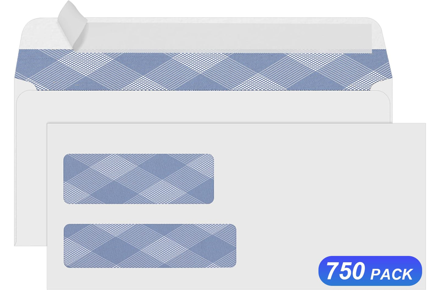 750#9 Double Window Security Envelopes, PANDRI NO.9 Self Seal White Envelopes Designed for Invoices and QuickBooks, Business Statements & Documents - Number 9 Size 3 7/8 Inch X 8 7/8 Inch - 24 LB