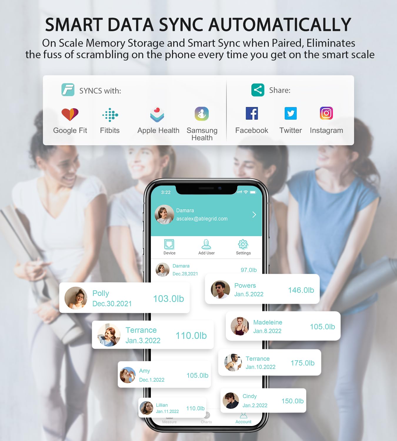 ABLEGRID Body Fat Scale,Digital Smart Bathroom Scale and Fat Percentage,Large LCD Display Screen,Rechargeable Body Composition Analyzer for BMI,Heart Rate,Baby Mode,400lb-Rosegold