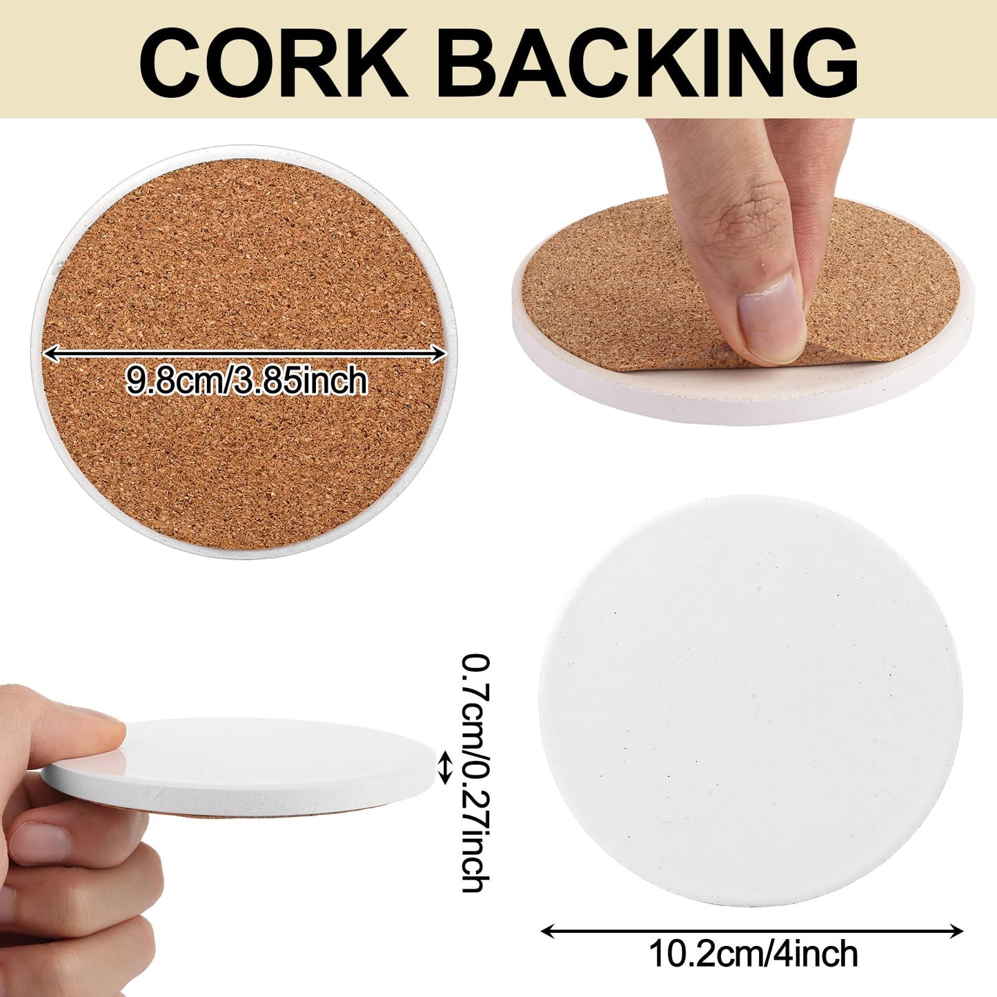 Acrux7 25 Pack Ceramic Coasters 4 Inch Round Sublimation Blanks Coasters White Glossy Glazed Ceramic Tiles with 25 Cork Backing Pads for Sublimation, Ink, Painting, Thermal Transfer, Art Projects
