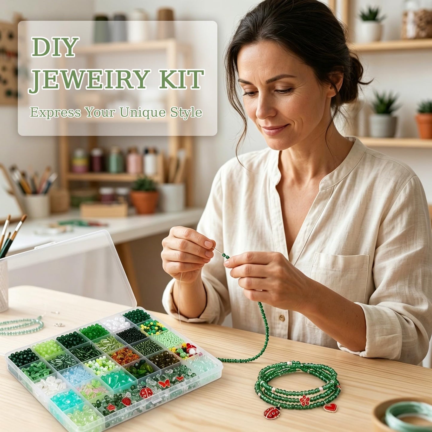 Weldomcor 5540 Pcs Beaded Plant Kit, Forever Green Glass Beads for Beaded Plants Leaf Flower Sun Catcher Seed Beads Kit with Tutorials for Succulent Plant Jewelry Making DIY Crafts Home Decor