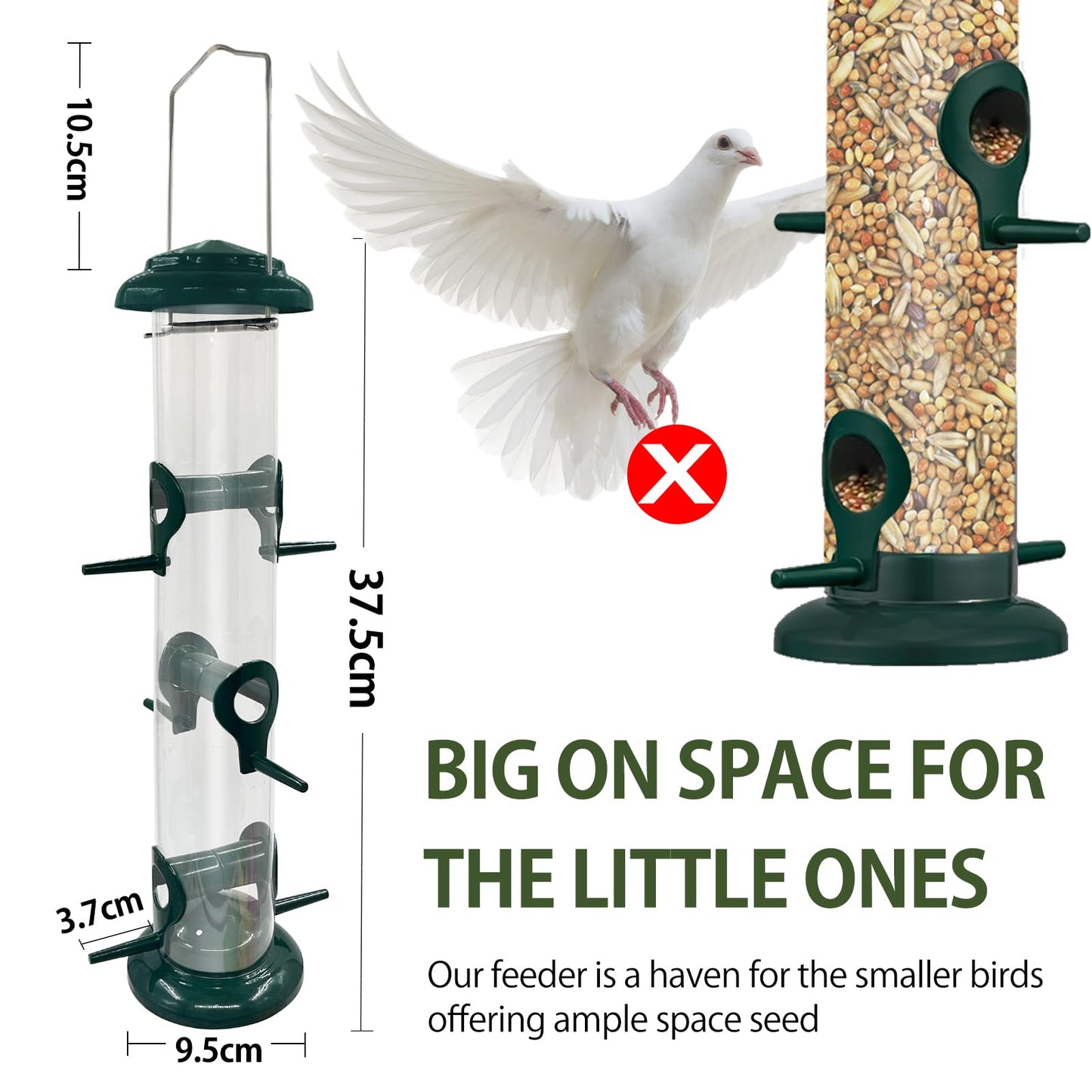 2Pack Metal Bird Feeders Hanging Tube for Garden – Wild Bird Seed Feeder with 6 Feeding Ports, Steel Hanger, Weatherproof Hanging Bird Feeder for Small Birds, Niger Seeds & More