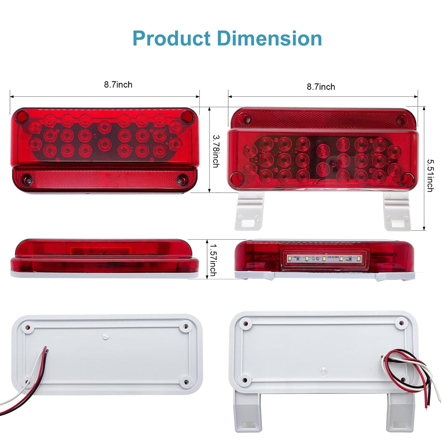 53 LED RED RV Camper Tail Light RV Replacement Brake Stop Turn RV Exterior Light Trailer Light With Red Reflex Surface Mount White Base Brackets Holder Lights For Campers