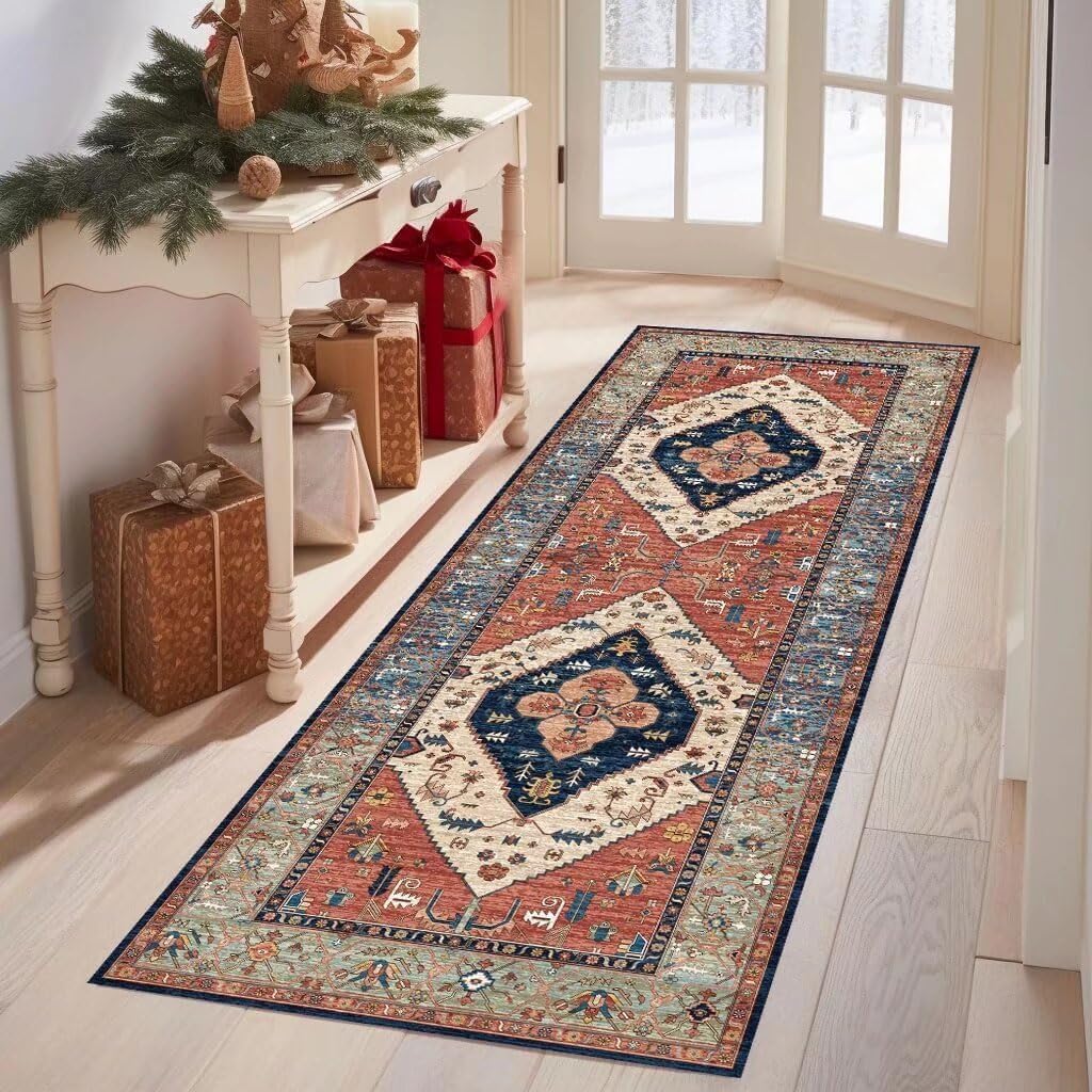 Grosrues Hallway Runner Rug 2'x10' - Washable Non-Slip Entryway Rug, Water Absorbent Indoor Carpet Mat for Kitchen, Laundry, Bedroom & Entrance Areas