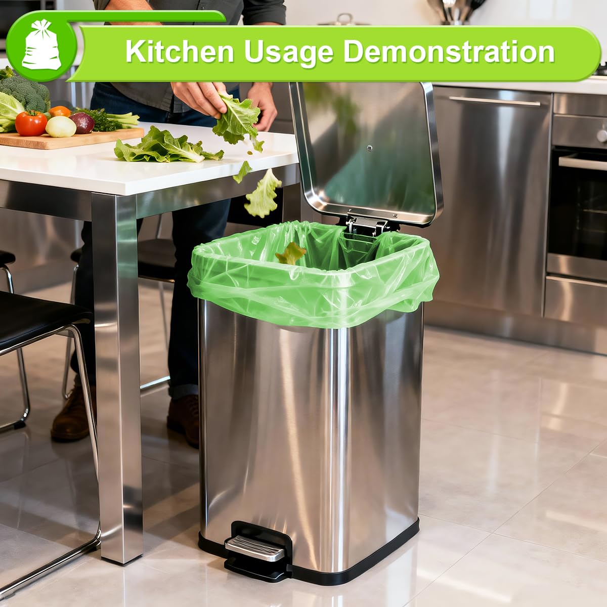 13 Gallon Biodegradable Garbage Bags, 104 Counts Compostable Kitchen Garbage Bags 50L, Tall Compostable Bin Liner for Kitchen, Lawn, Garden