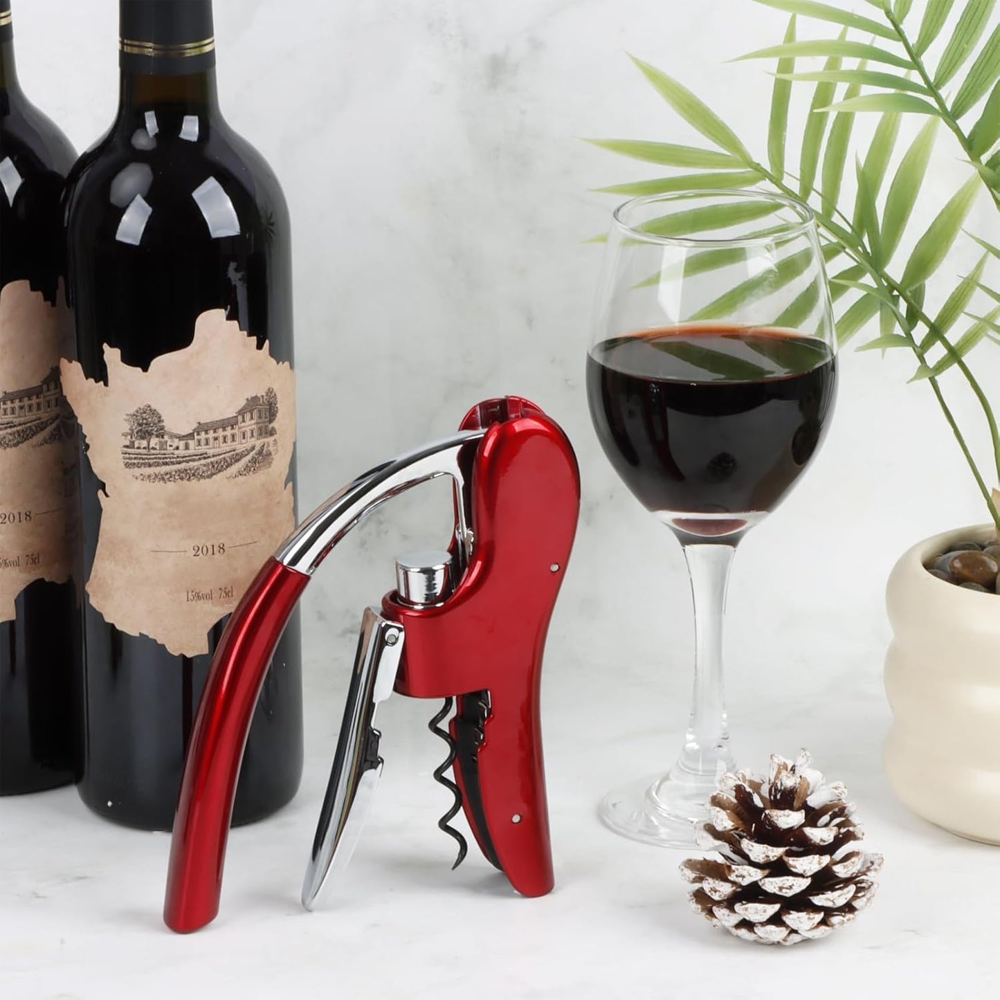 Best Utensils Professional Zinc Alloy Power Wine Opener Corkscrew Built-in Foil Cutter Premium Vertical Lever Corkscrew Waiter Wine Opener Kit Bottle Opener, Red