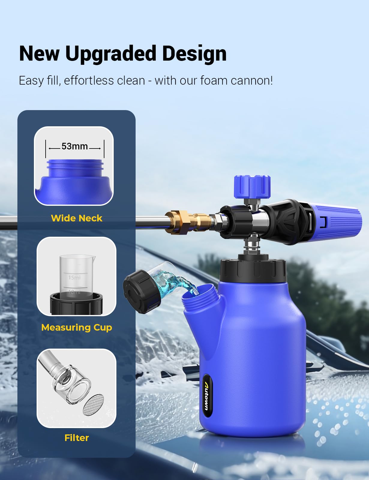 AUTOWN Foam Cannon for Pressure Washer, Foam Sprayer with 1/4 Inch Quick Connector for Safe Washing Car, Car Car Wash Foam Sprayer, Wide Neck, Adjustable Nozzle &1L Bottle