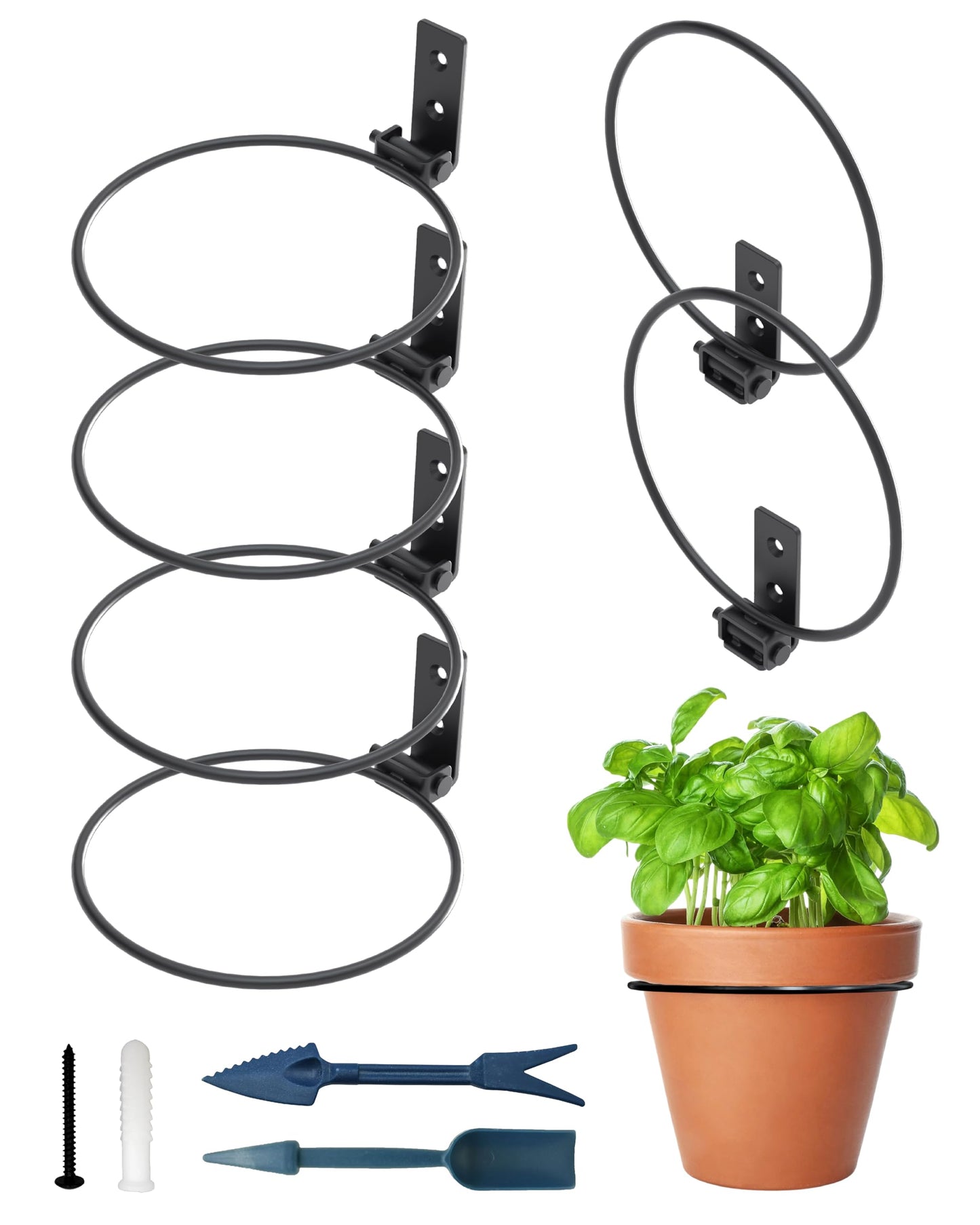 6 Inch Foldable Flower Pot Holder Ring for Wall Mount 6 Pack – Heavy Duty Metal Round Planter Hooks Hangers - Fence Pot Plant Holders Hanging Bracket for Outdoor Indoor